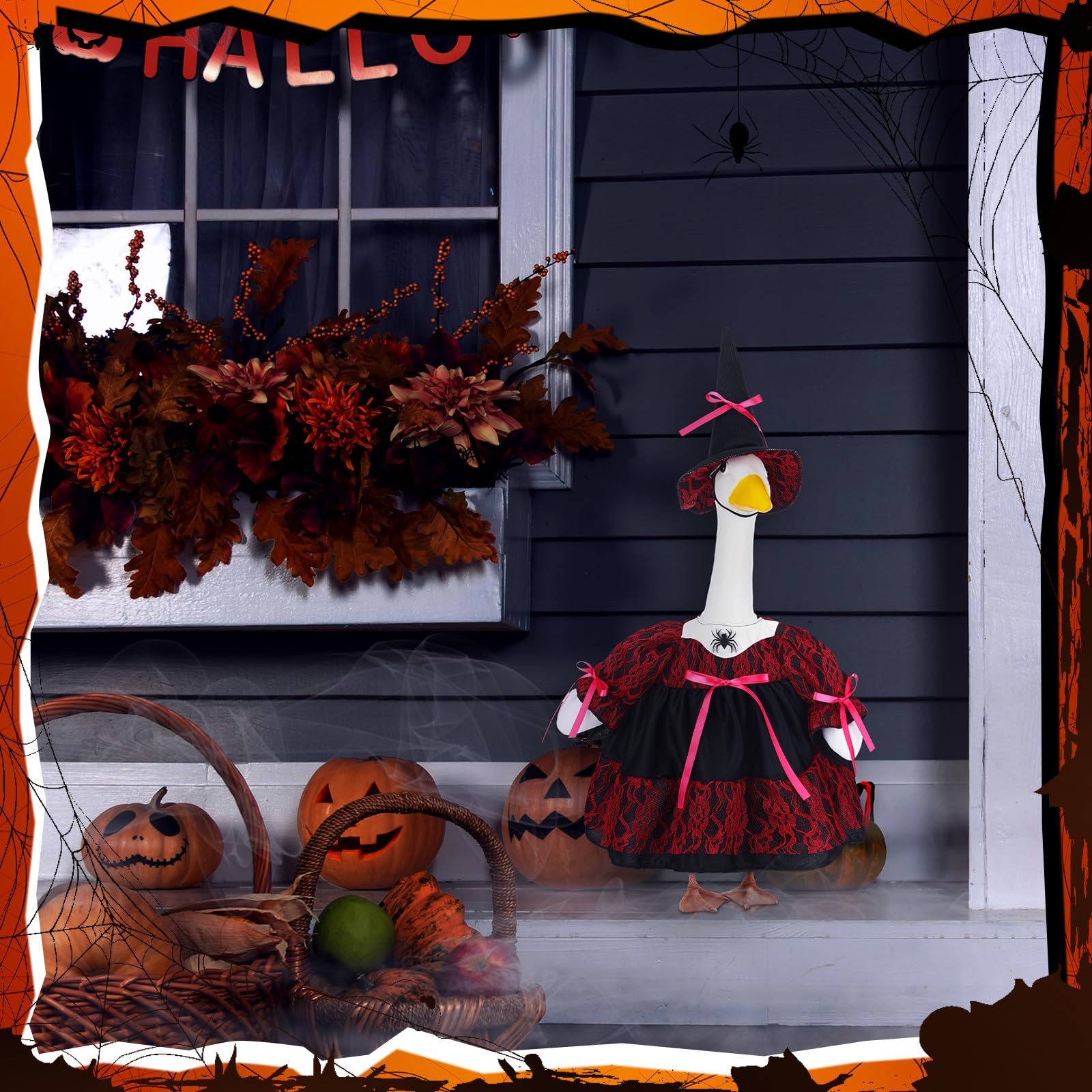 Suzile Fall Maple Porch Goose Outfit Autumn Goose Clothes for 23 Inch Cement or Plastic Geese Costume for Yard Lawn Outdoor Garden Patio Concrete Duck Statue Dress Thanksgiving Party Holiday Decor