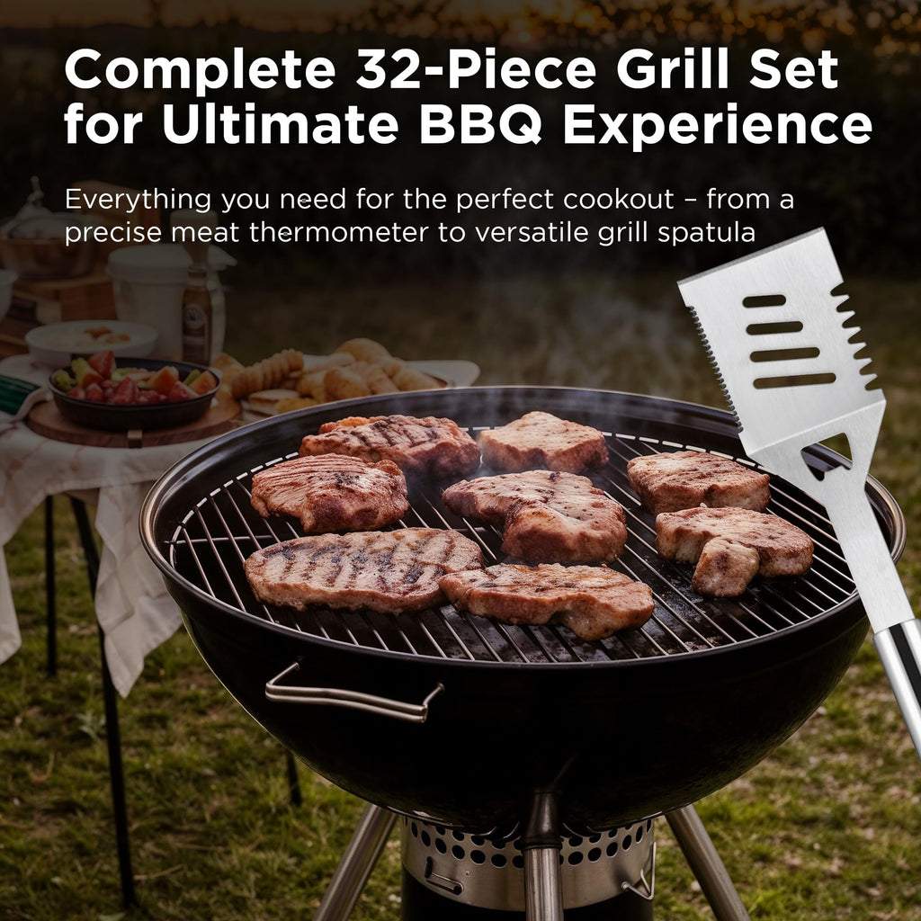 Kaluns Grilling Accessories, Dad Gifts for Fathers Day, Grilling Gifts, Heavy Duty Stainless Steel BBQ Tool Set for Outdoor Grill with Aluminum Case and Apron, Birthday Gifts for Men Women