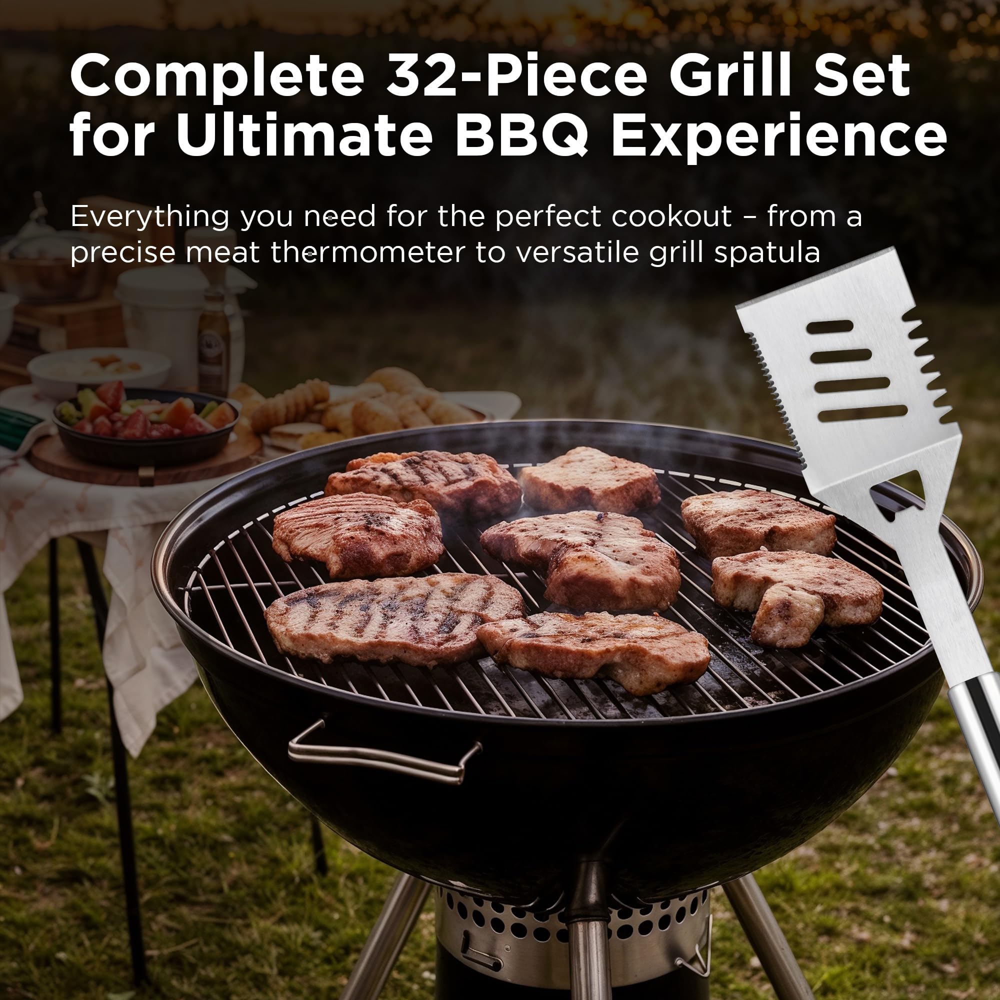 Kaluns Grilling Accessories, Dad Gifts for Fathers Day, Grilling Gifts, Heavy Duty Stainless Steel BBQ Tool Set for Outdoor Grill with Aluminum Case and Apron, Birthday Gifts for Men Women