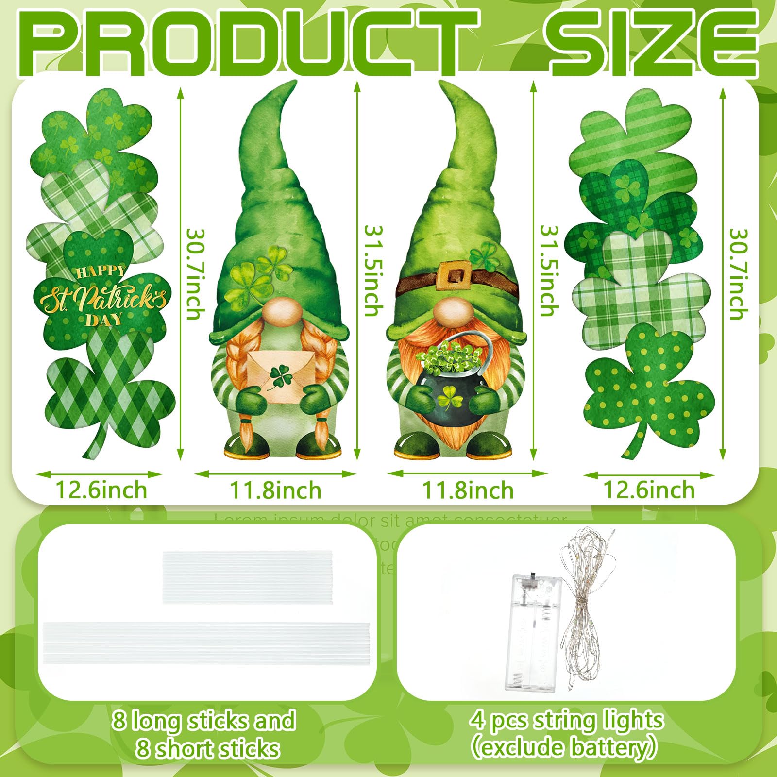Bencailor 4 Set 4th of July Yard Signs LED 250th Anniversary Patriotic Outdoor Lawn Decor Waterproof USA Red White and Blue Yard Stakes for Independence Day(Green,St. Patrick's Day)