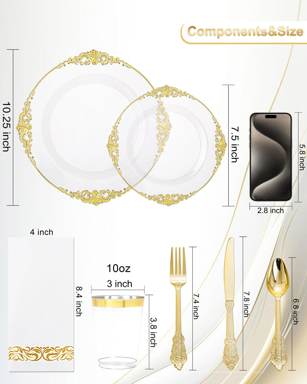 Nervure 175PCS Clear Blue Plastic Plates - Plastic Dinnerware Set Include 25Dinner Plates, 25Dessert Plates, 25Cups, 25Forks, 25Knives, 25Spoons, 25Napkins Perfect for Wedding & Party