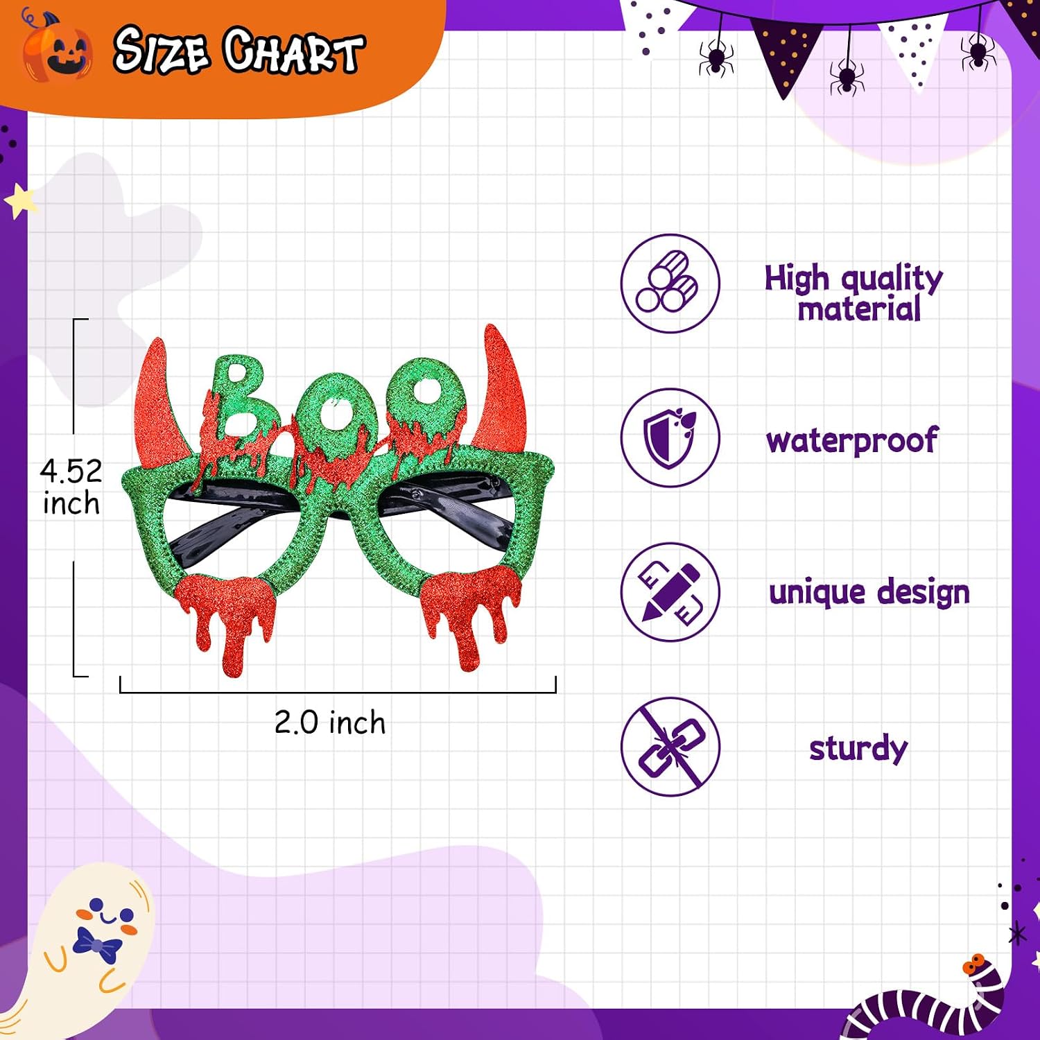 Max Fun 36Pcs Halloween Glasses Glitter Halloween Party Glasses Halloween Party Favors Eyeglasses for Kids and Adults Halloween Party Decorations