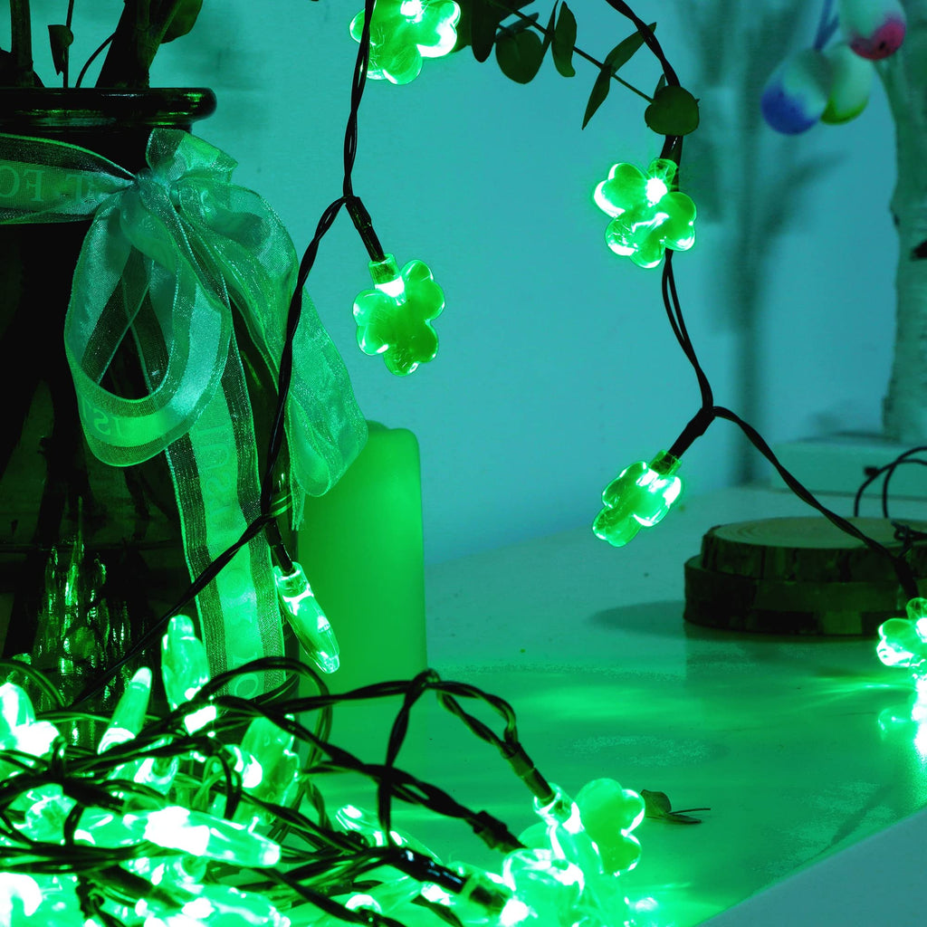 LJLNION St. Patricks Day String Lights Outdoor, 50 LED 16 FT Shamrocks Decorative Green Leaf Lights Battery Operated, 8 Lighting Modes & Timer, Waterproof for Home Garden Party Decoration, 2 Pack