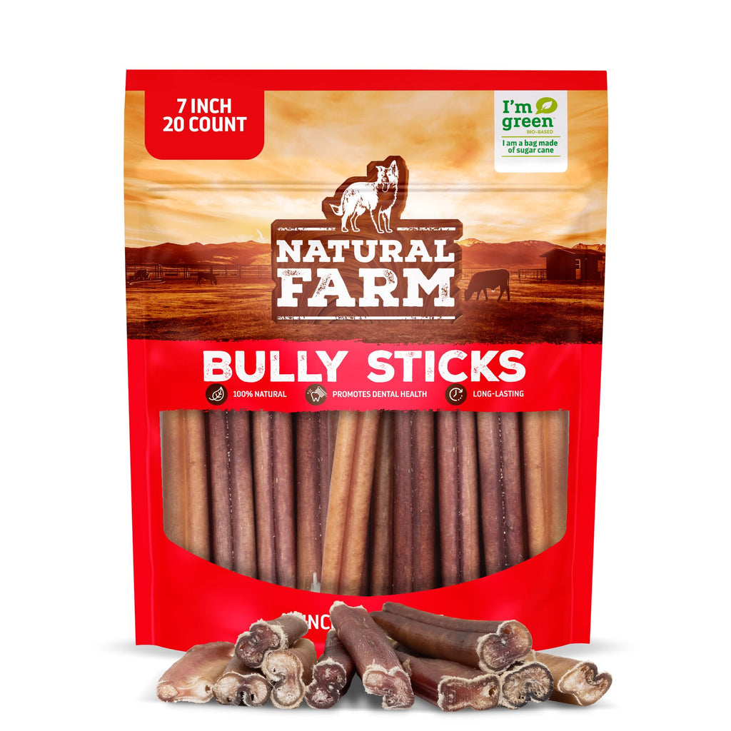 Natural Farm Bully Sticks (6 Inch, 15 Count), Single Ingredient: 100% Beef Chews, Grass-Fed, Non-GMO, Grain-Free, Fully Digestible Treats for Puppies, Small or Senior Dog