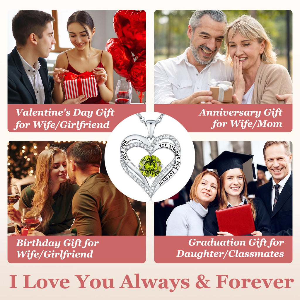 CDE Forever Love Heart Necklaces for Women, Wedding Anniversary, Valentine's，Birthday Mothers Christmas Day Gifts for Mom, Mother, Wife, S925 Silver Jewelry with Birthstone Pendant