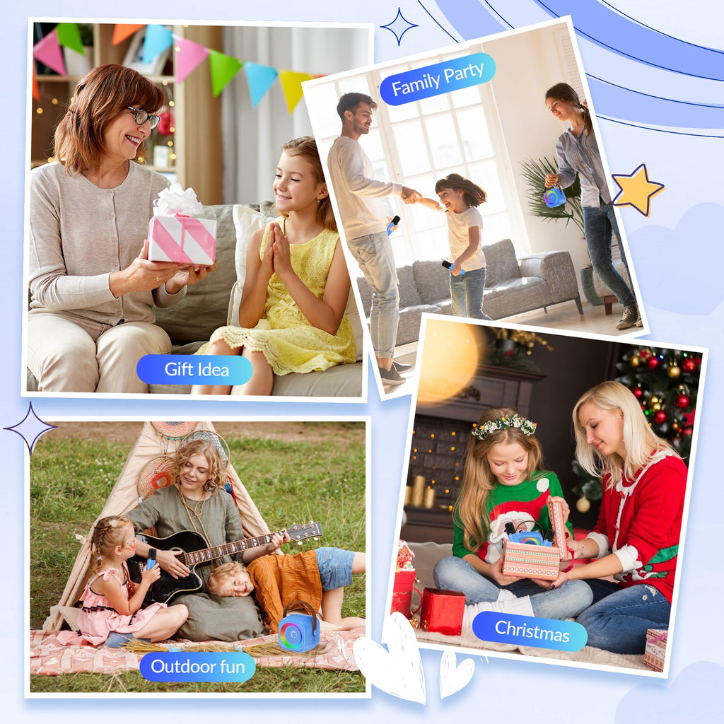Mini Karaoke Machine, Portable Bluetooth Karaoke Speaker with 2 Wireless Microphones and Party Lights for Kids and Adults, Birthday Gifts for Girls Boys Family Home Party