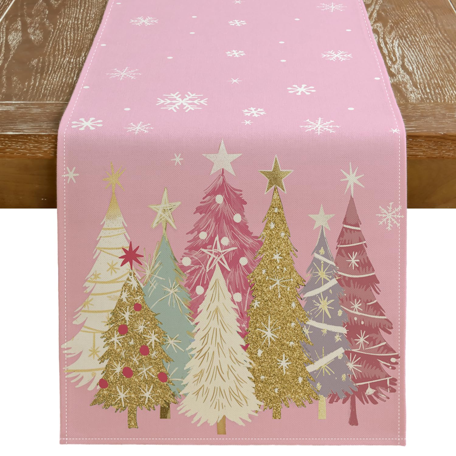 GEEORY Christmas Table Runner 13x72 Inch, Xmas Trees Snowflakes Winter Holiday Decorative Farmhouse Table Decorations for Kitchen Dinning, Indoor Outdoor Dinner Party Decor (Red) GT150-72