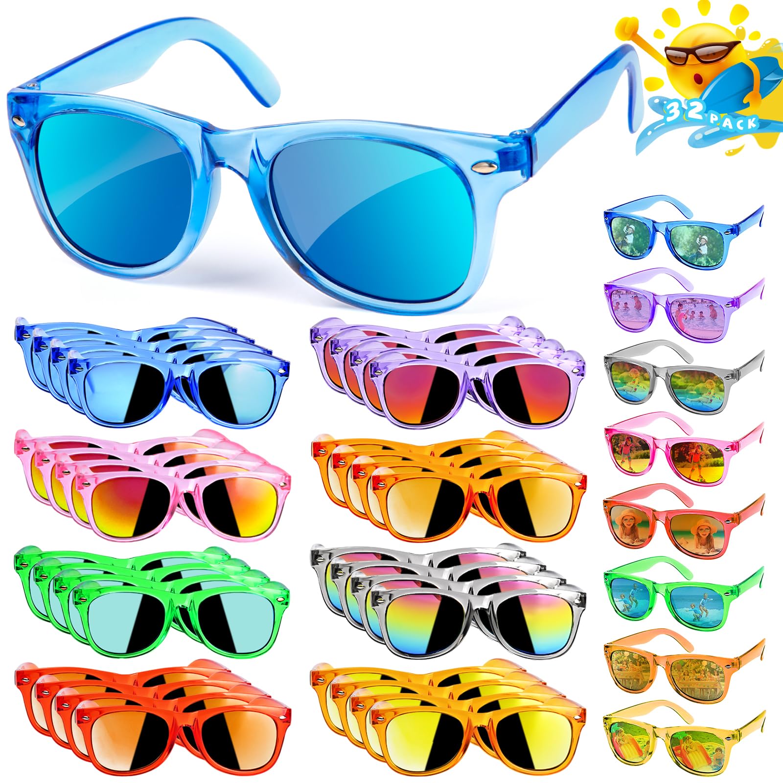 AILEHO Kids Sunglasses Bulk Party Favors - 24 Packs Boys Girls Sunglasses for Kids Age 3-8 with UV 400 Protection, Neon Sunglasses for Kids Party