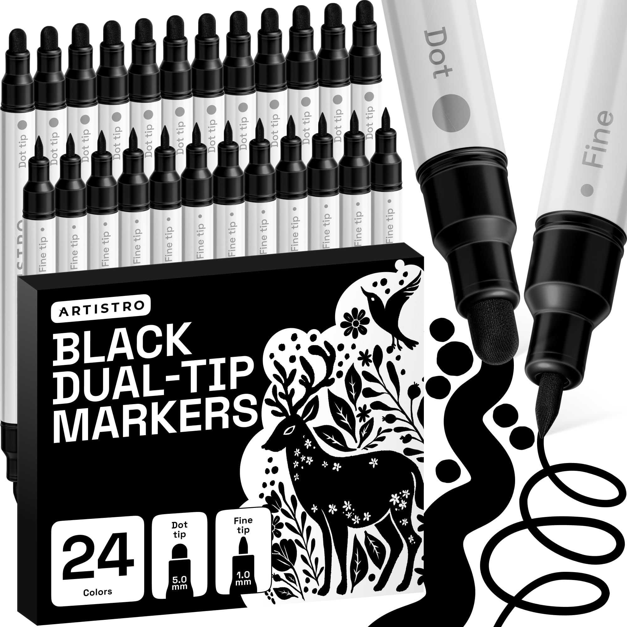 ARTISTRO 36 Dual Tip Pens, Dot & Fine Tips Paint Markers – Paint Pens Set for Fabric, Rock, Glass, Wood, Coloring Books – Arts & Crafts Gift – Classroom Must Haves & School Supplies