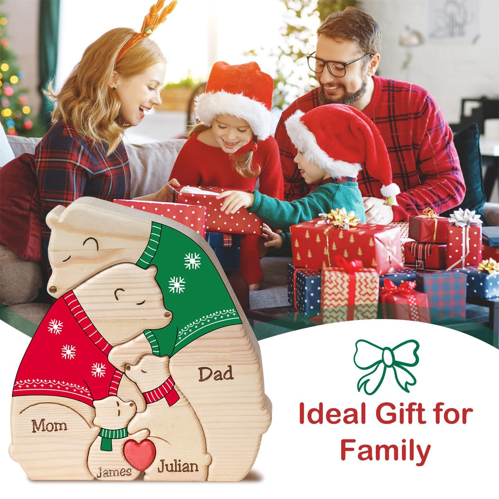 Personalized Family Name Puzzle with 2-8 Names Custom Wooden Bear Puzzle with Names Customized Wooden Puzzle Gifts for Christmas (Bear)