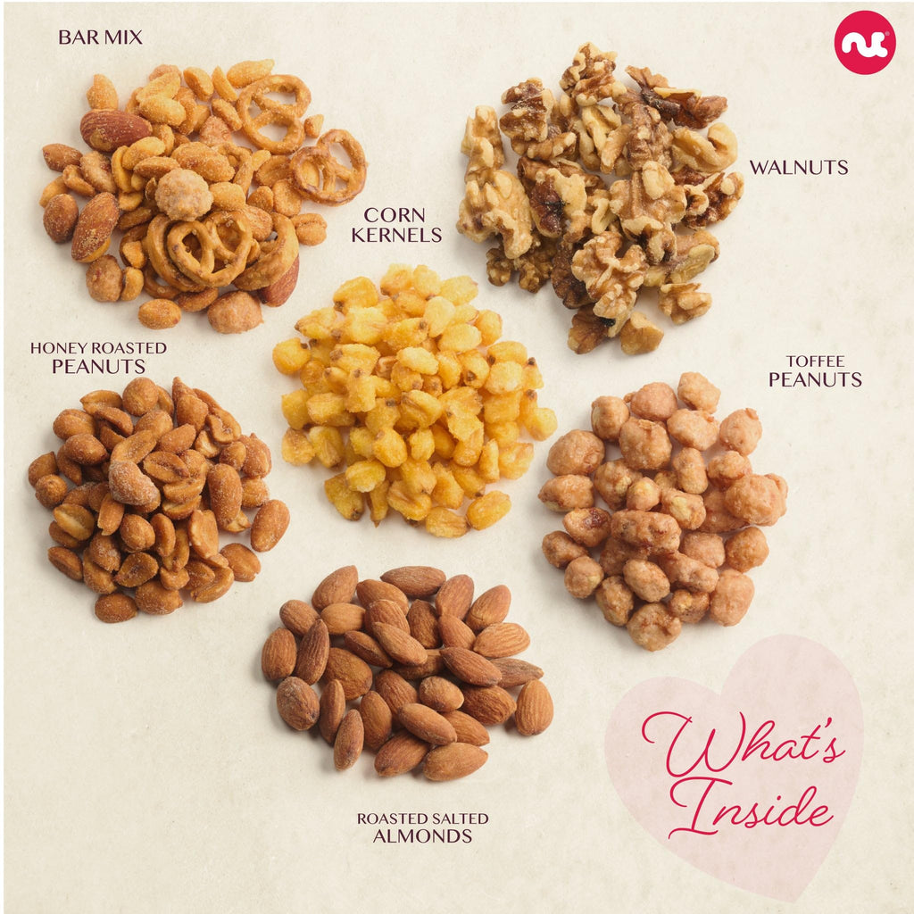 NUT CRAVINGS - Fathers Day Treats, Gift For Dad, Mixed Nuts Heart Shaped Gift Basket, Love in A Box (6 Assortments, 2 LB) Romantic Food Arrangement, Healthy Snack Care Package, Food Assortments