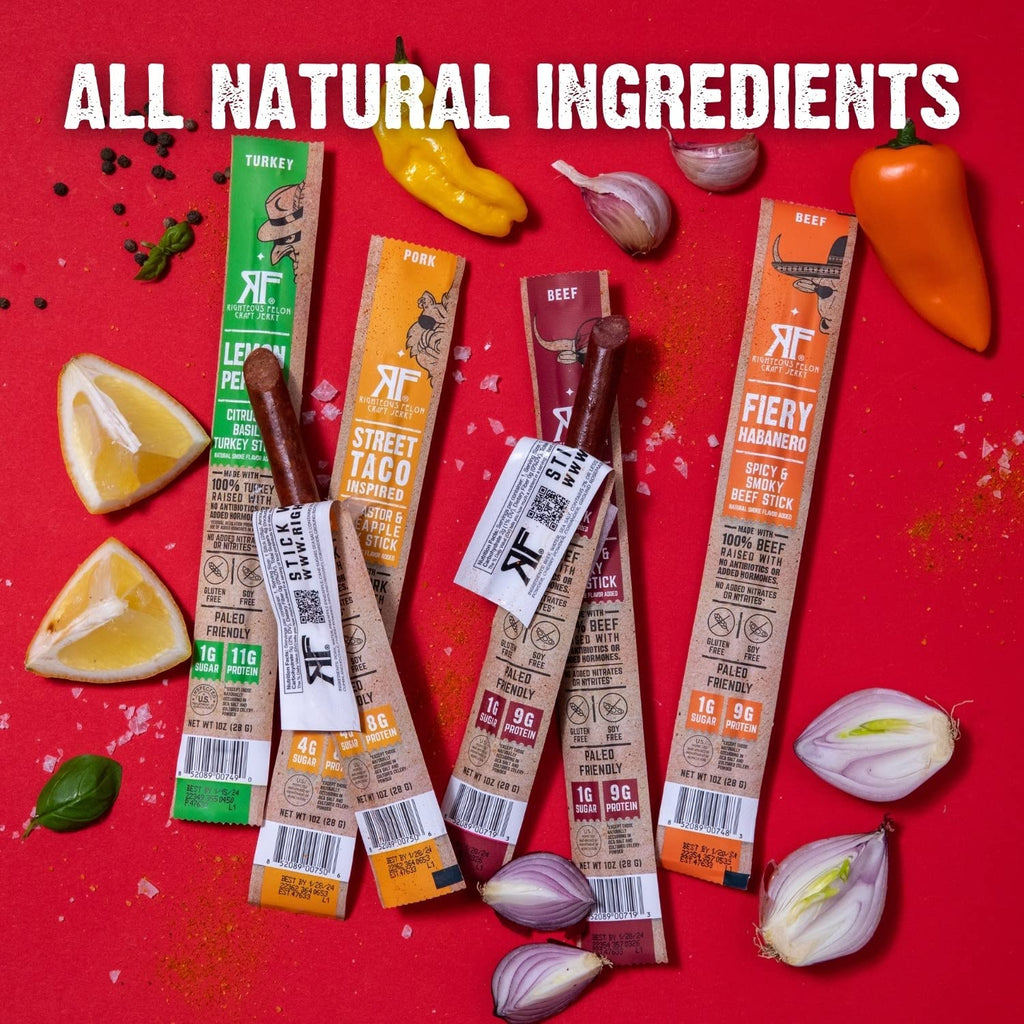 Righteous Felon Beef Jerky & Meat Sticks Variety Pack - Father's Day Jerky Sampler for Dad - Gluten Free Beef Jerky Snack Packs - High Protein, Keto, Low Sugar - Gifts for Men - 11 Pack Sampler