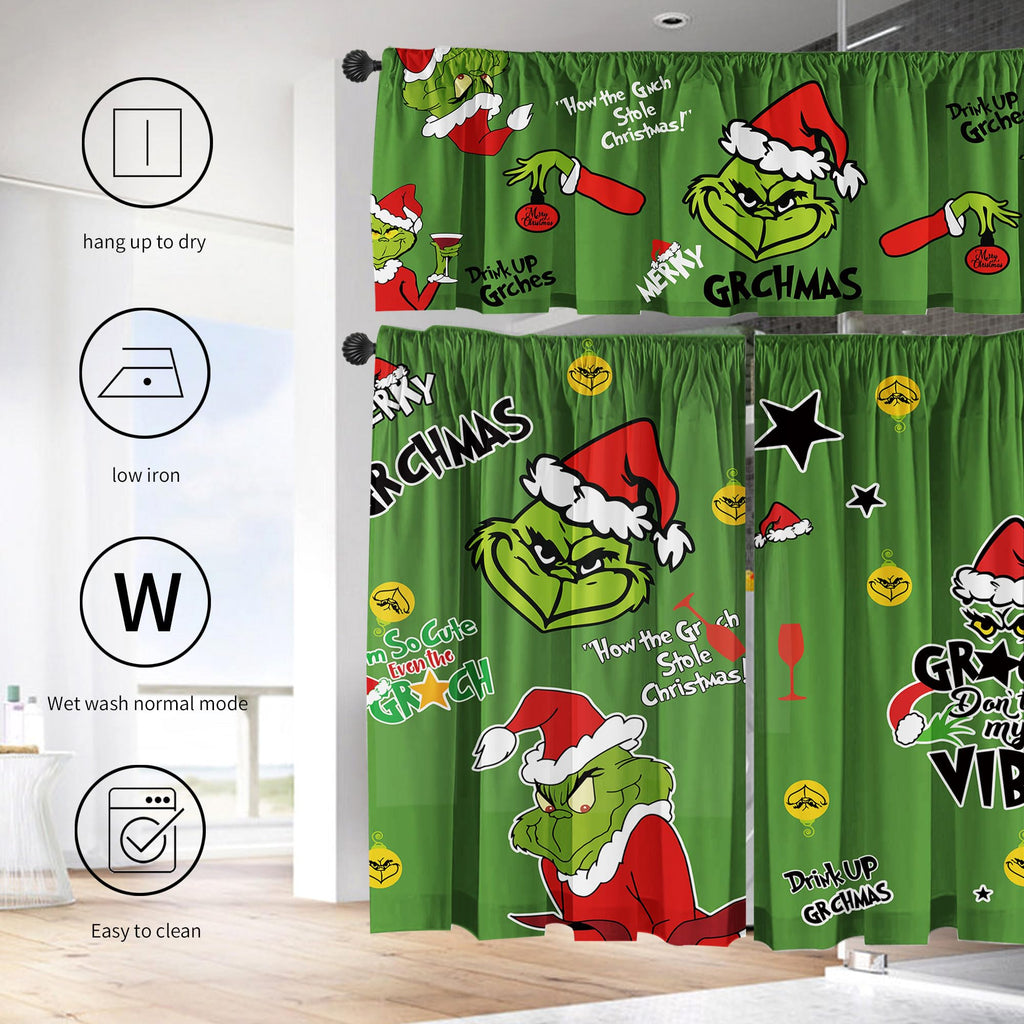 Christmas Kitchen Curtain Valances Winter Holiday Festive Small Window Decoration, Red and Green Farmhouse Xmas Design, 52x18inchx1, 26x36inchx2, 3 Panel, Rod Pocket