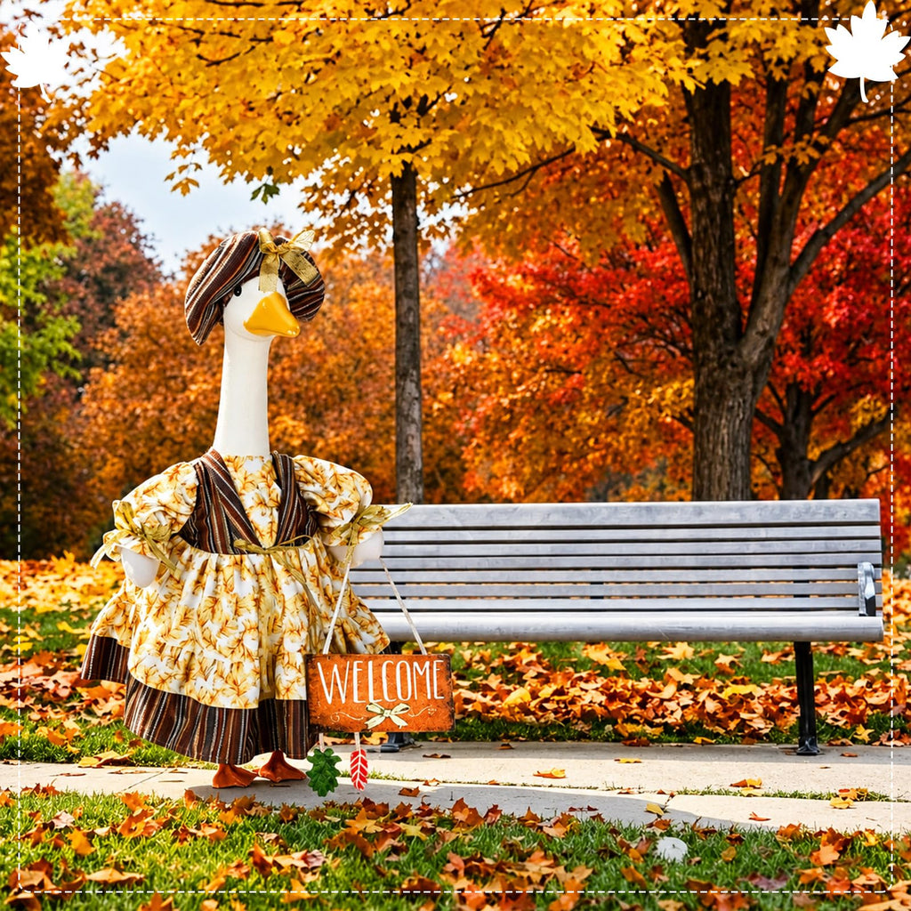 Suzile Fall Maple Porch Goose Outfit Autumn Goose Clothes for 23 Inch Cement or Plastic Geese Costume for Yard Lawn Outdoor Garden Patio Concrete Duck Statue Dress Thanksgiving Party Holiday Decor