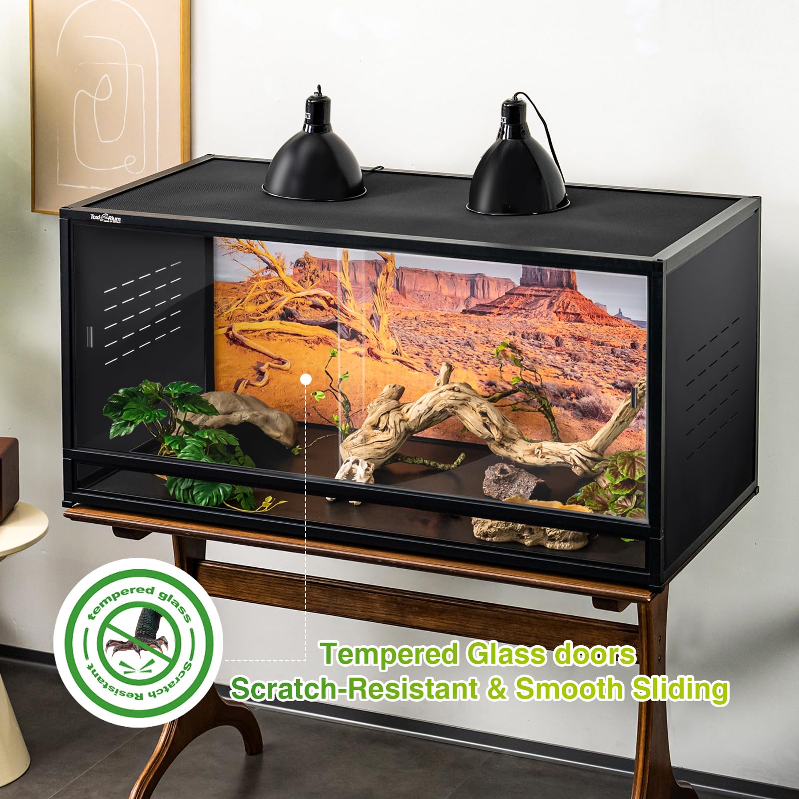 PVC Reptile Enclosure 3 Tier 40"x16"x16" with Spacers, 44 Gallon Reptile Tank Habitat, Space Saving Stackable Reptile Terrarium for Bearded Dragon Gecko Snake Lizard, Sliding Glass Doors Lock