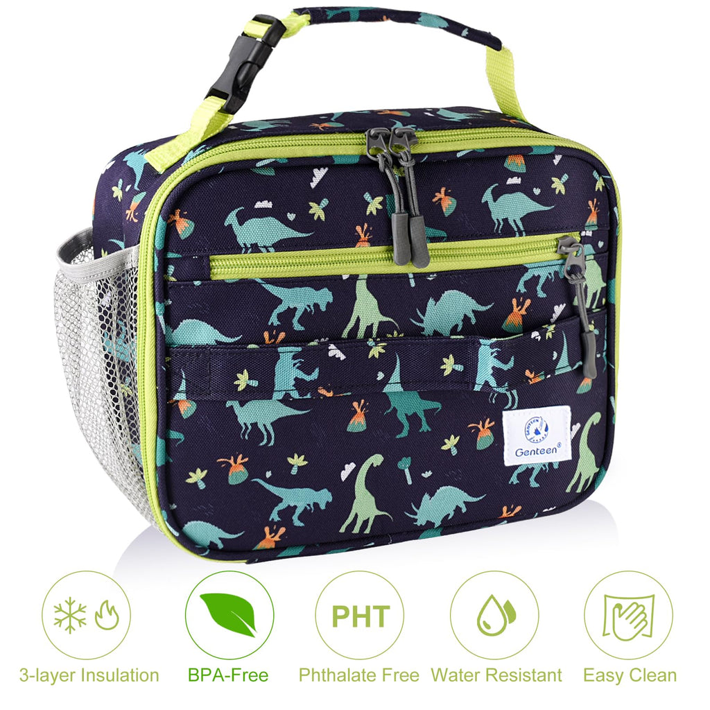 Genteen Lunch Box Kids, Insulated Lunch Bag Kids Boys Girls Back to School, Soft Lunch Box for Men Reusable Lunchbox for Office,Outdoor,School (Black)