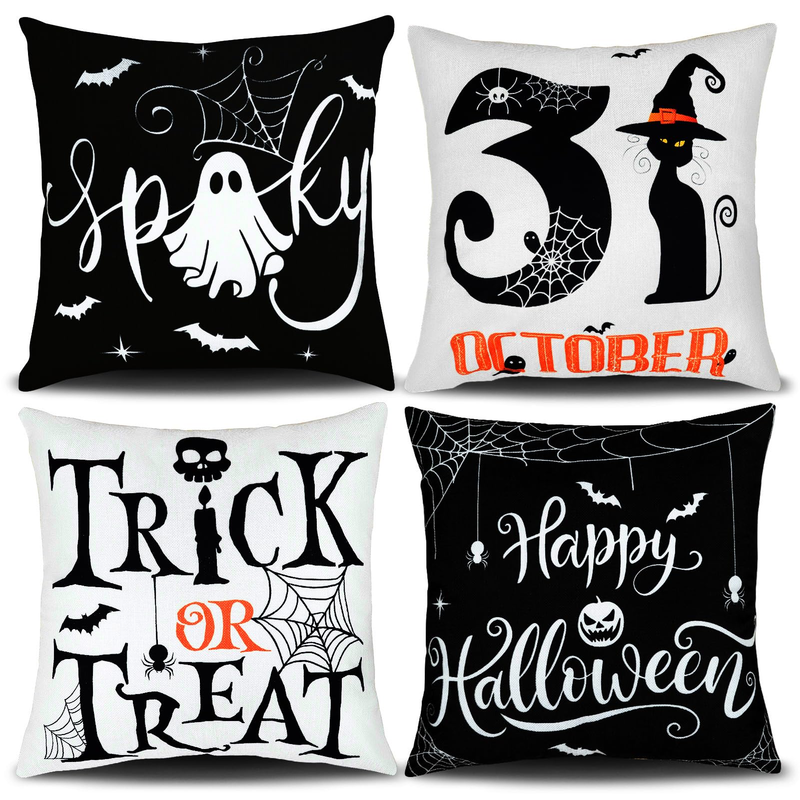 Hongsome Fall Decorations for Home-Throw Pillow Covers 18x18in Set of 4,Pumpkin Linen Pillow Case for Thanksgiving Couch Autumn Holiday Outdoor Burnt Orange White Decor