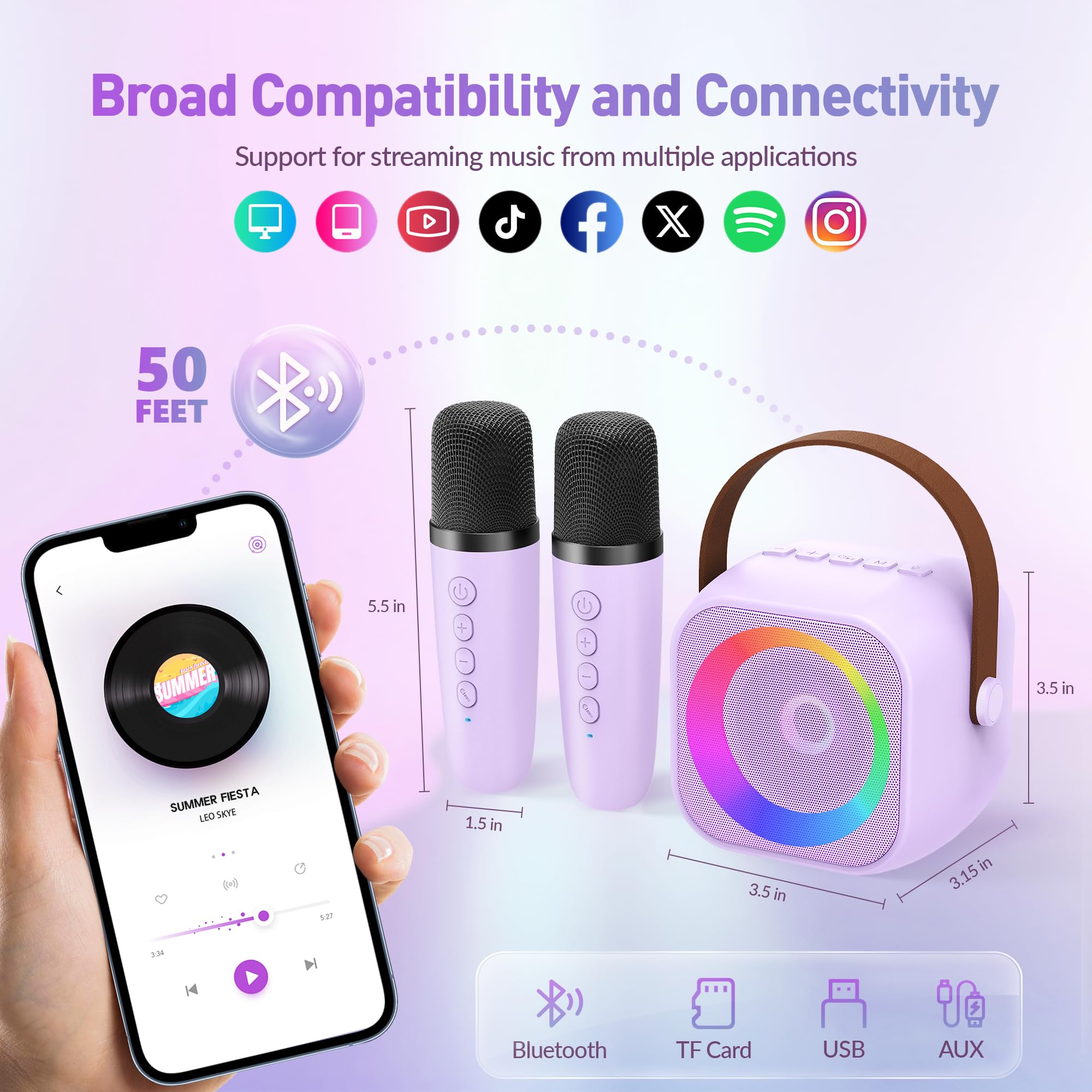 Mini Karaoke Machine, Portable Bluetooth Karaoke Speaker with 2 Wireless Microphones and Party Lights for Kids and Adults, Birthday Gifts for Girls Boys Family Home Party