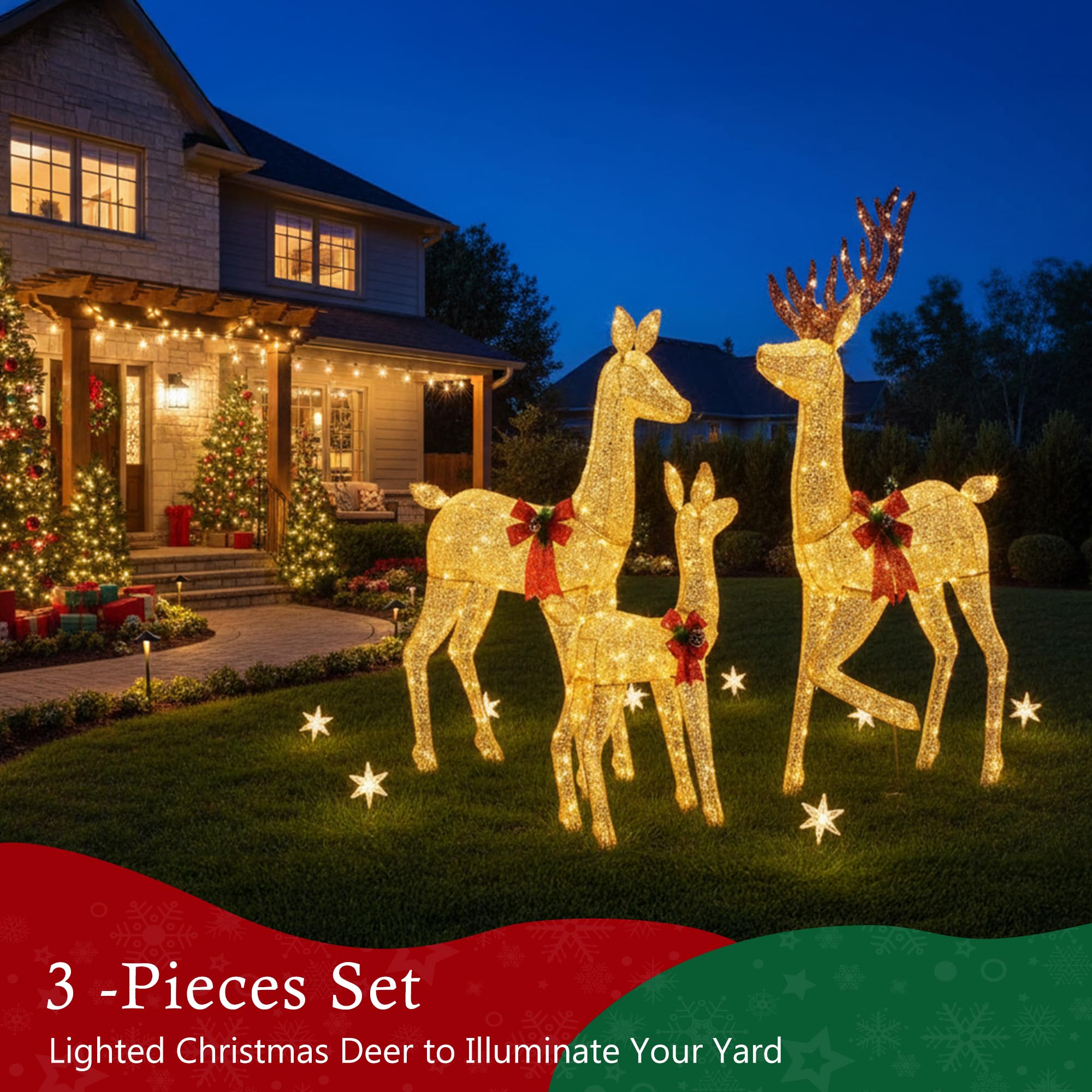 DUMOS 2-Piece Lighted Penguin Family Lovely Outdoor Christmas Decoration, Pop up Holiday Decor with 150 LED Lights for Yard, Garden, Storefront, White&Blue