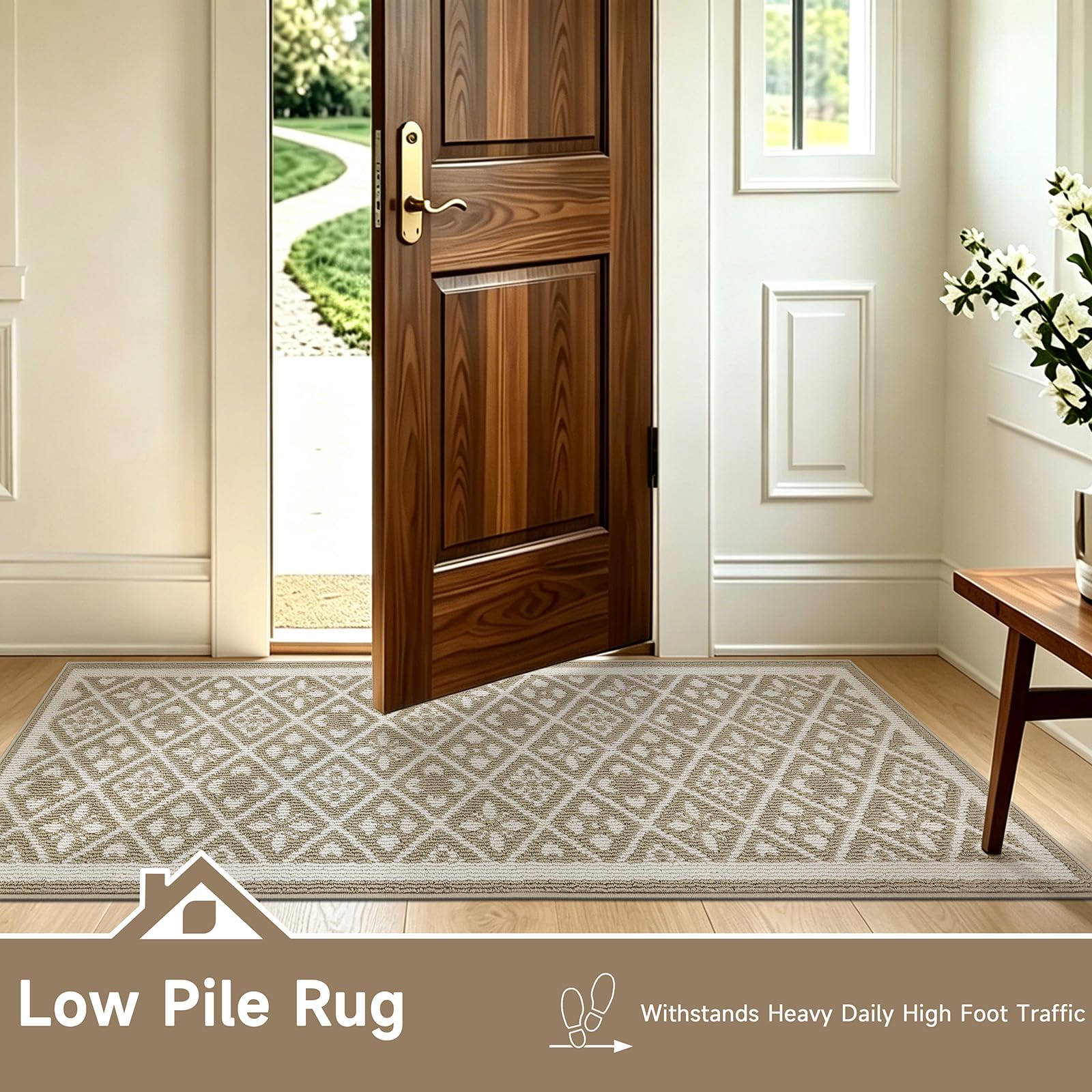 Ileading Christmas Entrance Door Mat, Absorbent Dog Mats for Muddy Paws, Low-Profile Small Red Xmas Decor Kitchen Runner Rug with Non-Slip Backing, Machine Washable Entryway Welcome Mat(Red 24"X36")