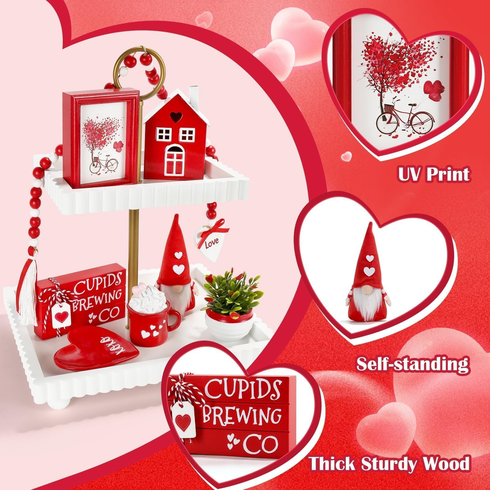 Christmas Decorations 8 PCS Tiered Tray Decor Set, Cute Tabletop Christmas Decor for Home Office Shelf Mantel Coffee Bar Xmas Table Centerpieces Tray Objects Holiday Decoration Set