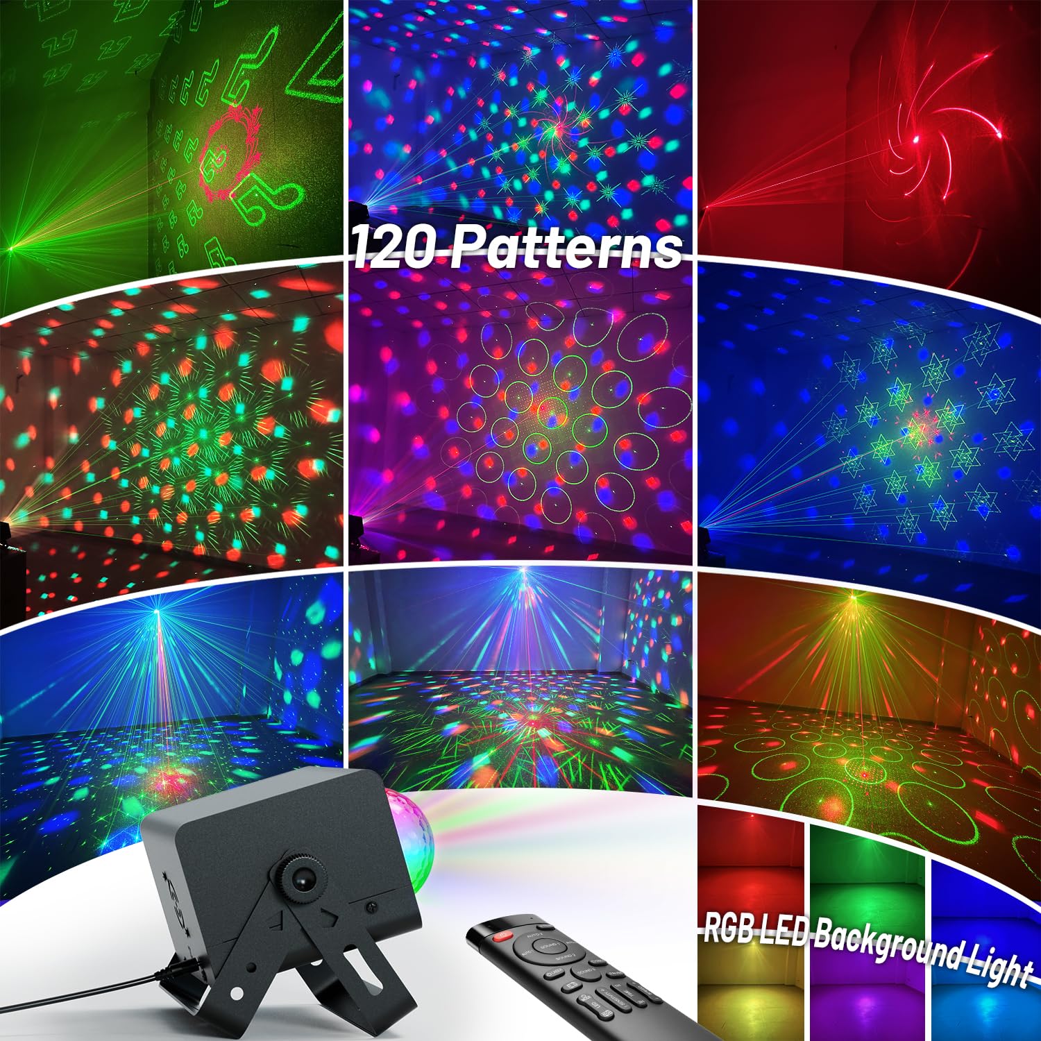Party Lights DJ Disco Ball & LED Stage Strobe Light with Sound-Activated 10ft USB-C Cable,Remote,Disco Lights for Parties Indoor Use,Birthday,Dance,Clubs,Bar,Living Room,Weddings, Holidays Décor