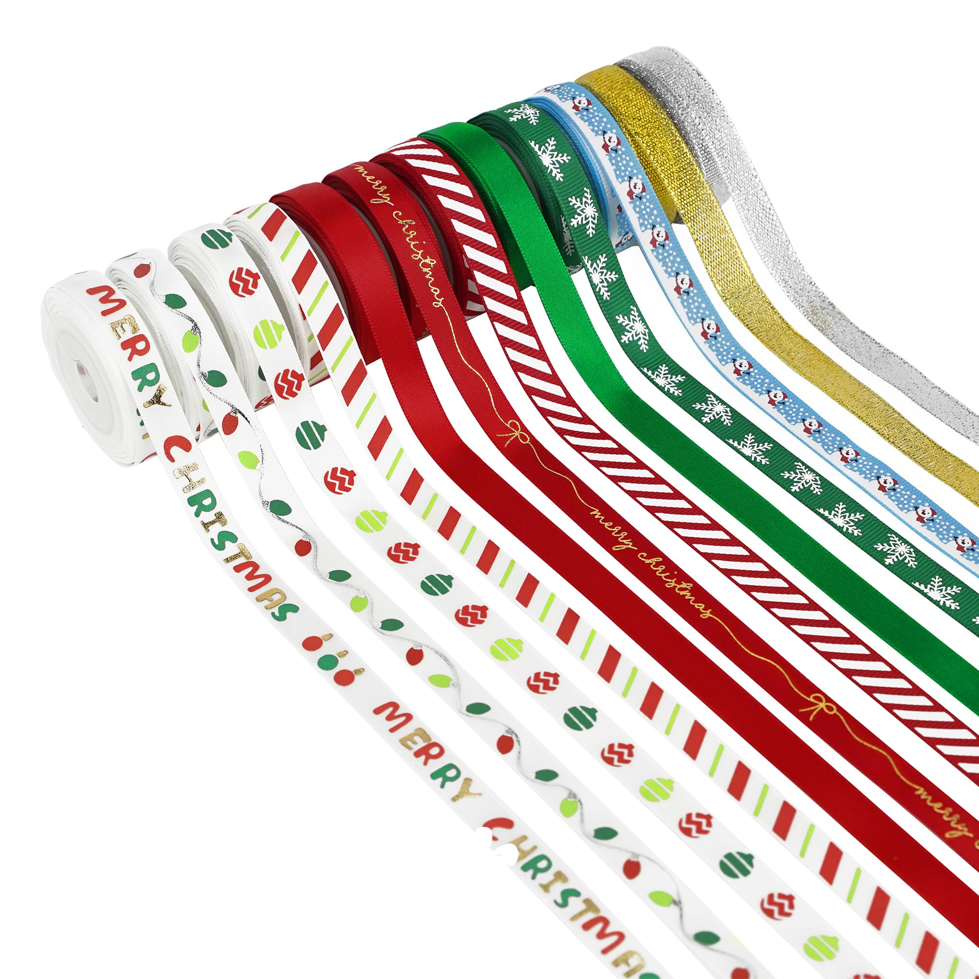 MEEDEE 3/8 Inch Satin Ribbon Set – 10 Rolls Rainbow Double Face Ribbon for Gift Wrapping, 5 Yards Each (Total 50 Yards), Decorative Ribbon for Presents & Party Favors