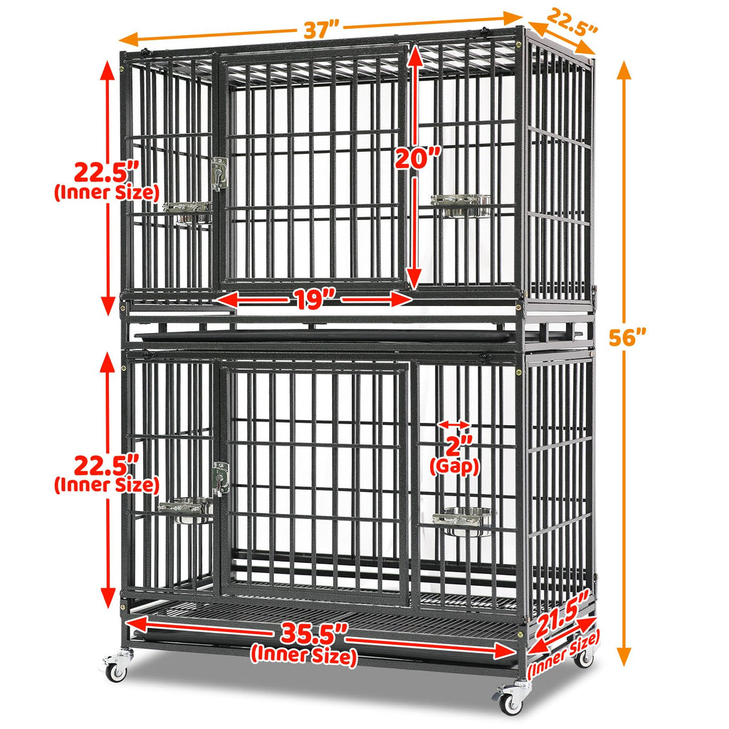 Homey Pet 37 Inch Heavy Duty Dog Crate for Medium Dogs, Stackable Dog Cage with Four Lockable Wheels, Removable Tray & Grid, Open Top, Escape Proof Dog Kennel Indoor