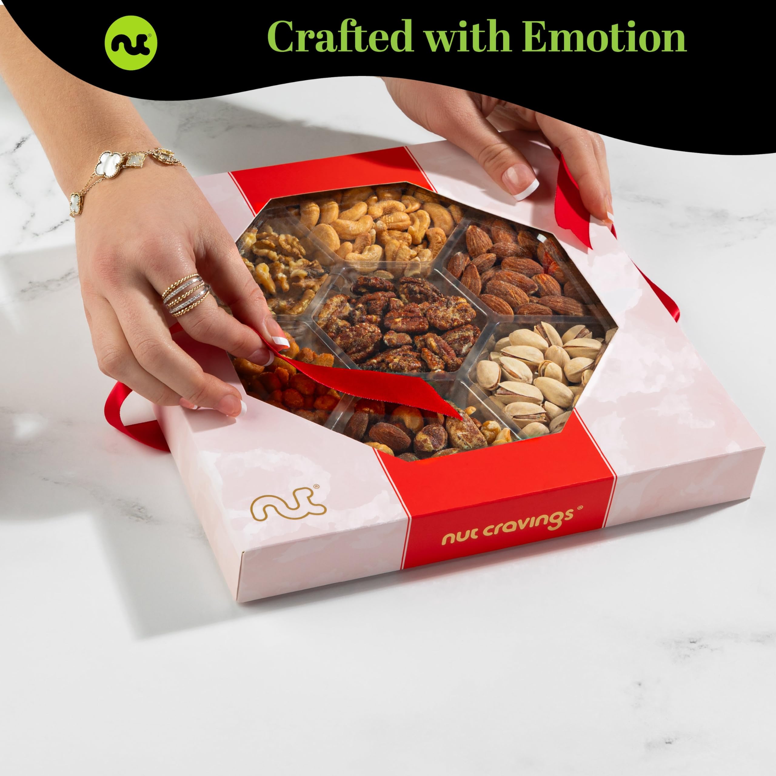 NUT CRAVINGS - Fathers Day Treats, Gift For Dad, Mixed Nuts Heart Shaped Gift Basket, Love in A Box (6 Assortments, 2 LB) Romantic Food Arrangement, Healthy Snack Care Package, Food Assortments