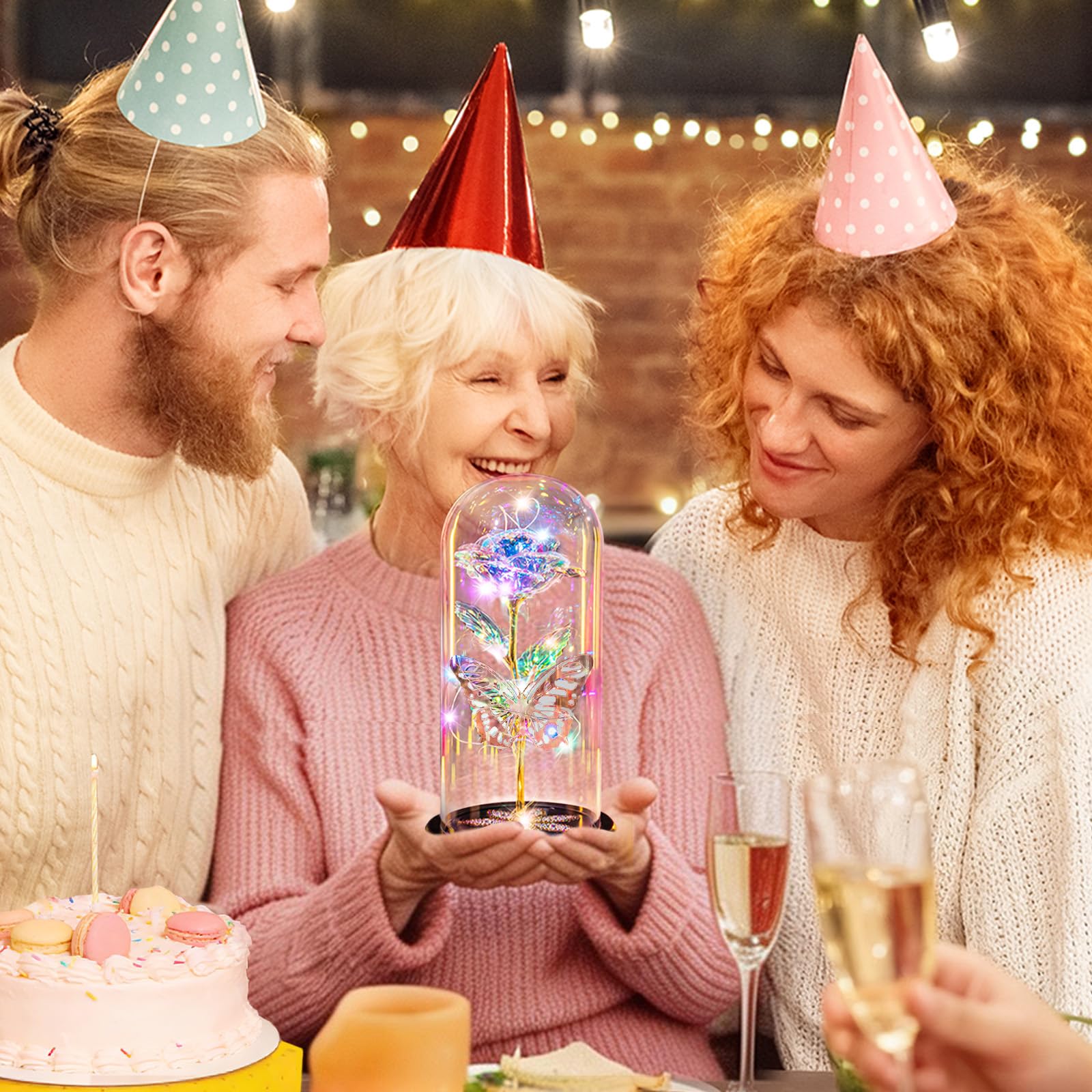 Pusuny Mothers Day Flowers Gifts for Mom Women Birthday Gift Galaxy Glass Rose Forever Eternal Crystal Flowers Rose in Glass Dome with Butterfly Mother's Day Roses Gifts for Mom Daughter Wife Purple