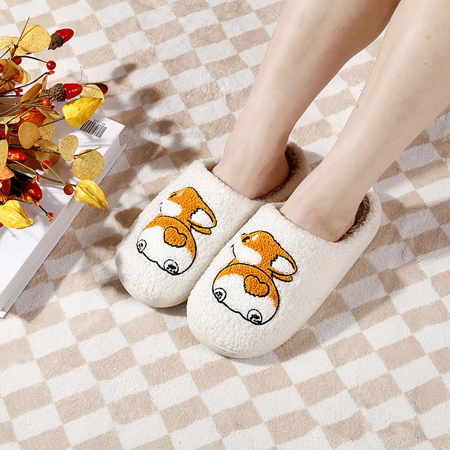Cute Animal Slippers for Women Men Winter Fluffy Warm House Slippers Soft Plush Indoor outdoor Shoes