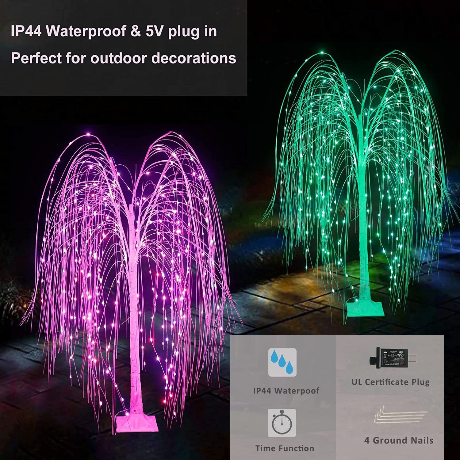 6Ft LED Lighted Tree Weeping Willow Tree Outdoor, 18 Colors Changing Light Up Willow Trees Remote Control for Indoor Outside Home Wedding Halloween Christmas Decorations