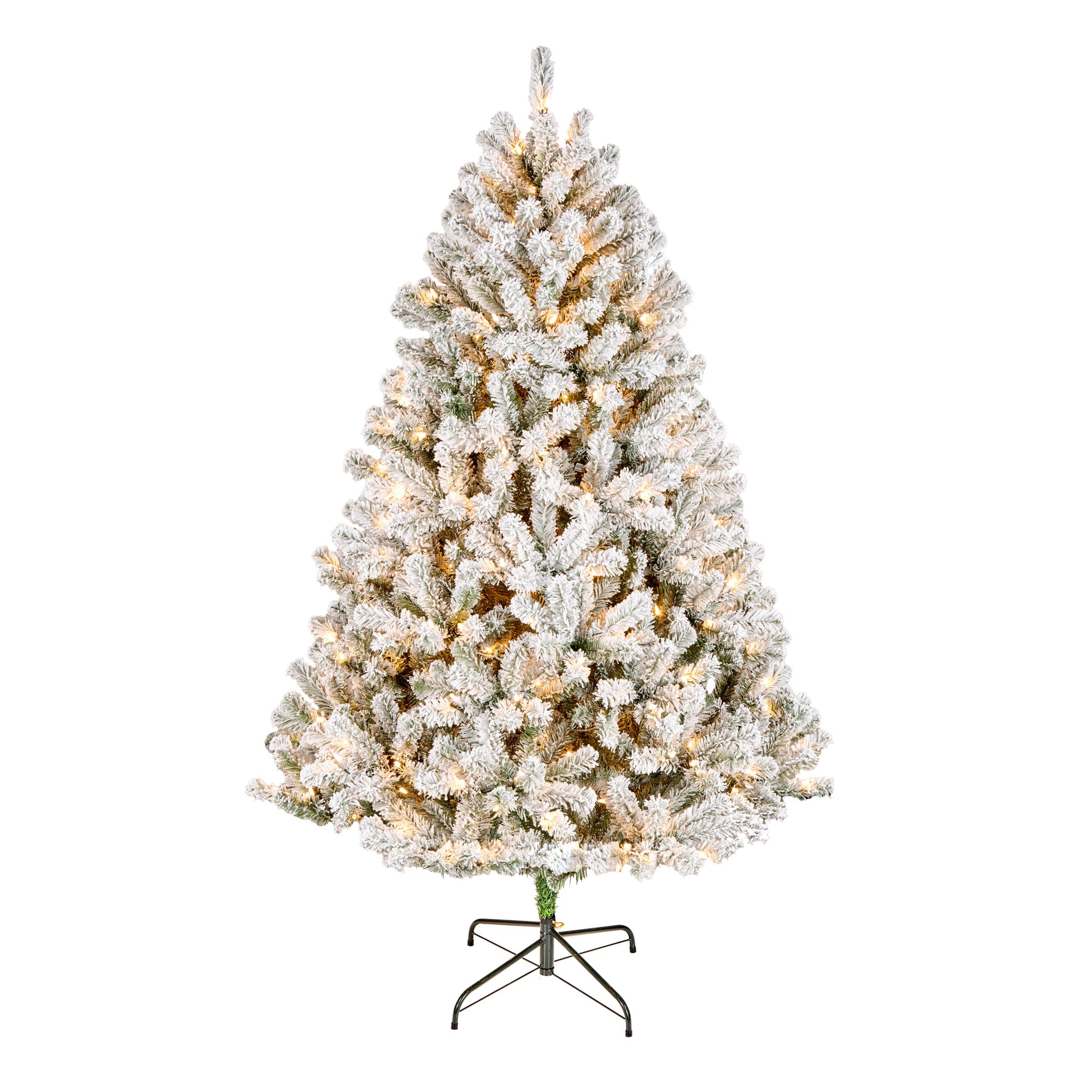 National Tree Company 7.5 ft Pre-Lit Flocked Acacia Artificial Christmas Tree, 550 Clear Lights, 1,300 Branch Tips, Includes Stand, Green