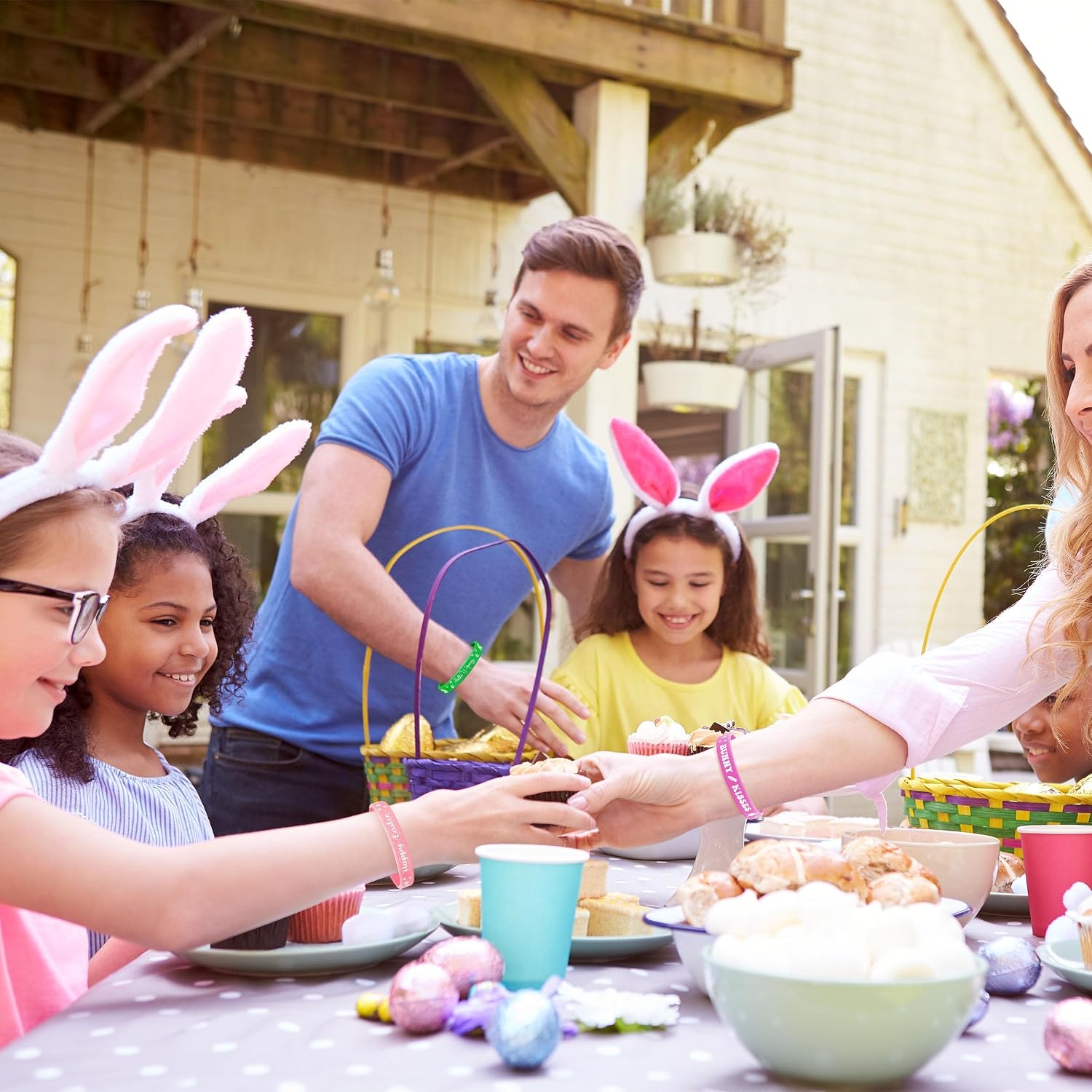 Lesnala 48 PCS Easter Rubber Wristband Theme Party Bunny Egg Carrot Silicone Bracelet for Kids Teens Women Men Gifts Holiday Accessories Basket Stuffers Supplies