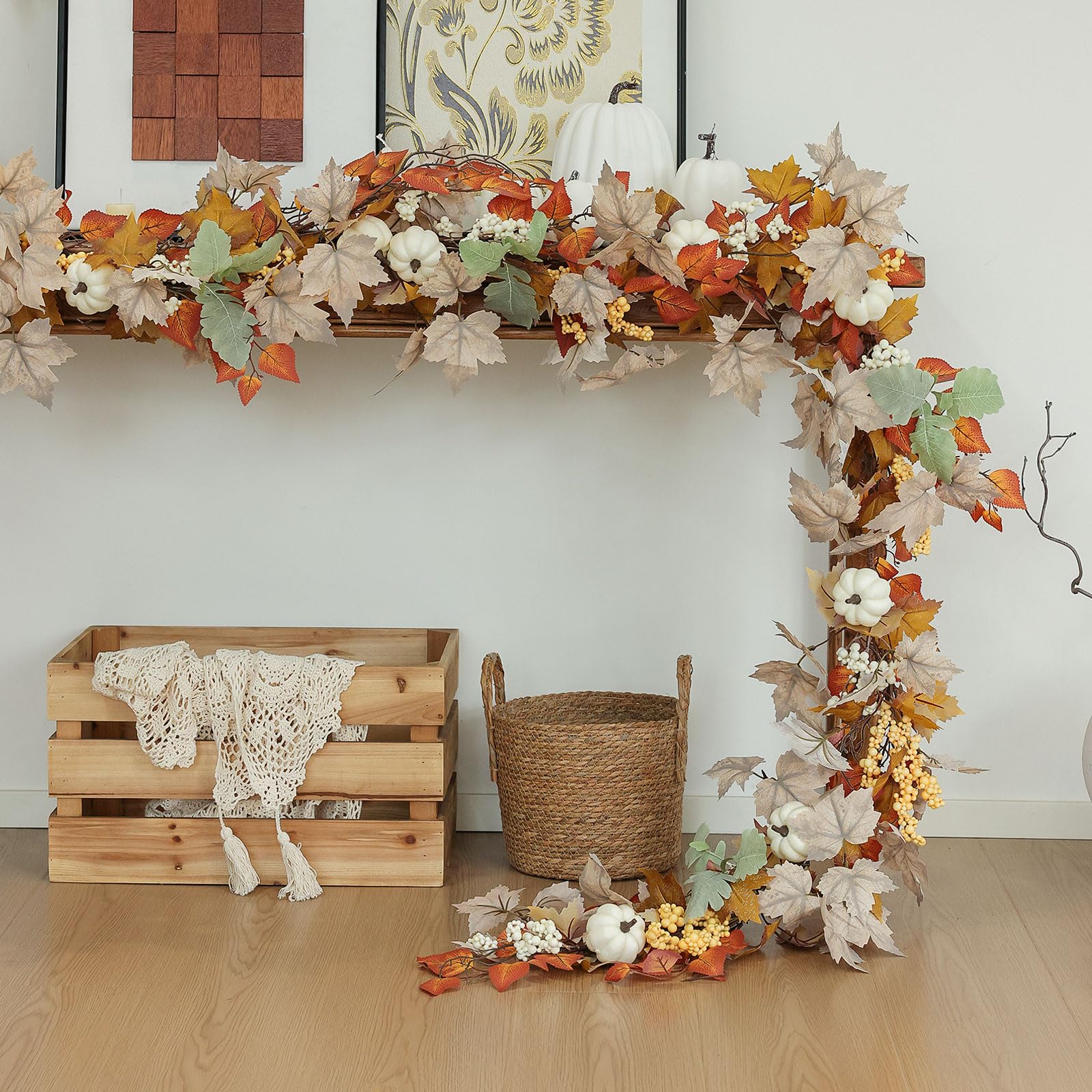 Mizii Artificial Sunflower Garland 6FT Fake Silk Sunflowers Flower Garland Autumn Hanging Vines Decorations for Kitchen Table Centerpieces Room Wall Party Wedding Birthday Fall Decor (Orange)