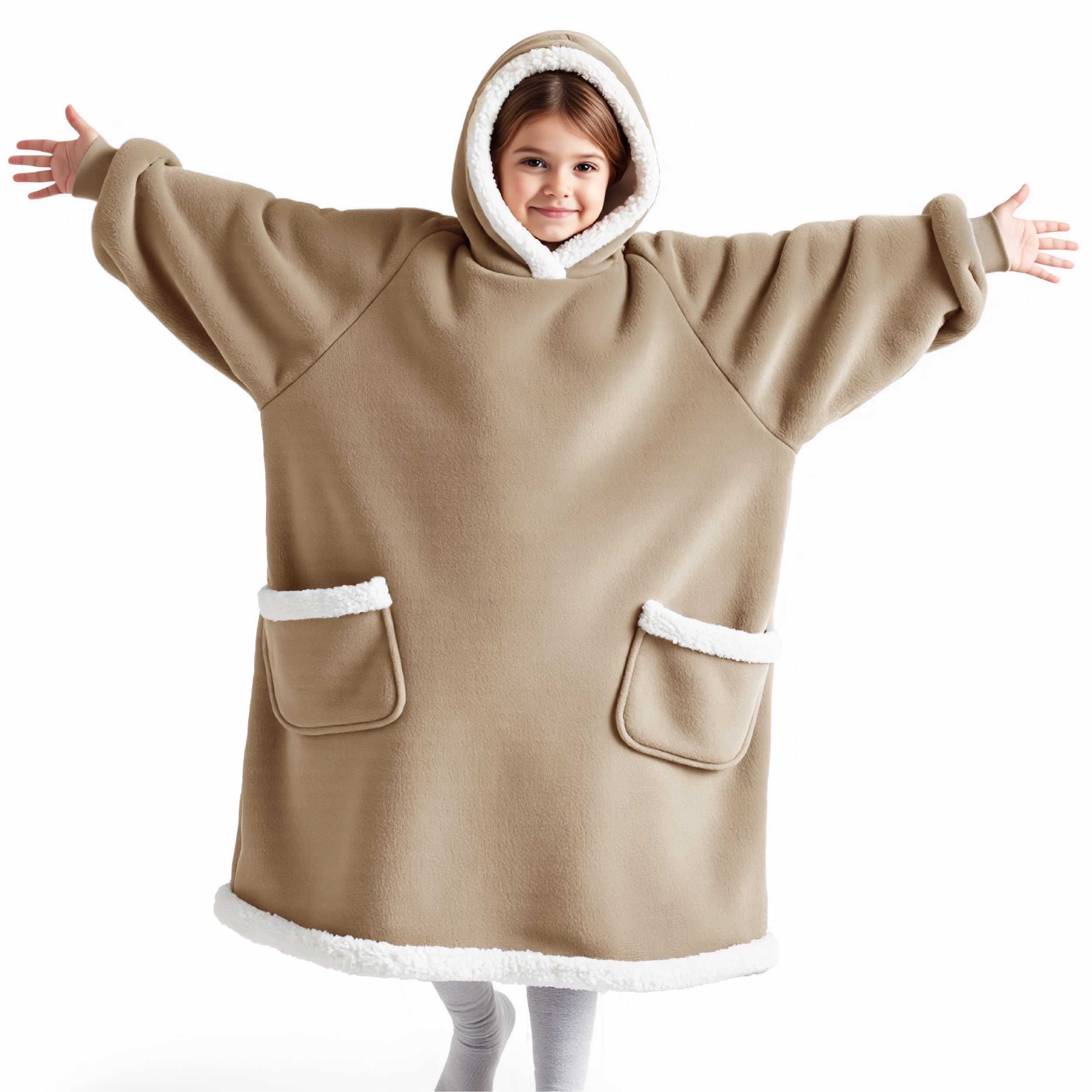 Bedsure Blanket Hoodie, Wearable Blanket Hoodie as Gifts for Mom, Birthday Gifts for Women Kids Teens Mother's Day Sherpa Sweatshirt, Grey, Standard