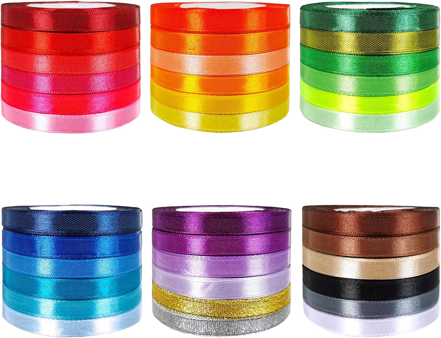 36 Colors 900 Yards Satin Metallic Glitter Ribbons Rolls for Craft, Embellish Decorative Ribbons 2/5" Wide for Floral Bouquet Gift Wrapping Bows Wedding Shower Decoration
