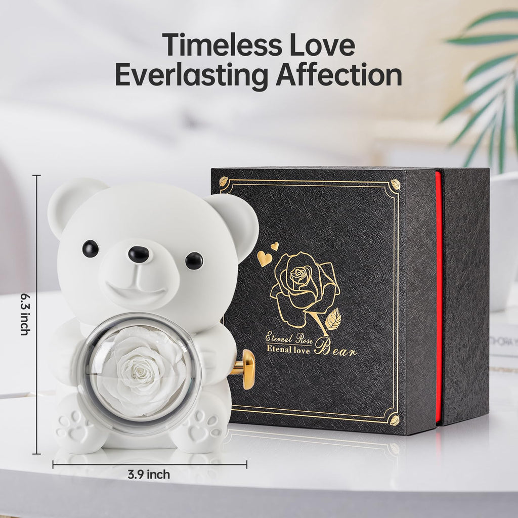 Cute Teddy Bear with Preserved Rose - A Real Rose Flower in Bear with Elegant Gift Box - Romantic Gift for Her in Mother's Day, Weddings, Anniversaries, and Bridal Showers (Red)