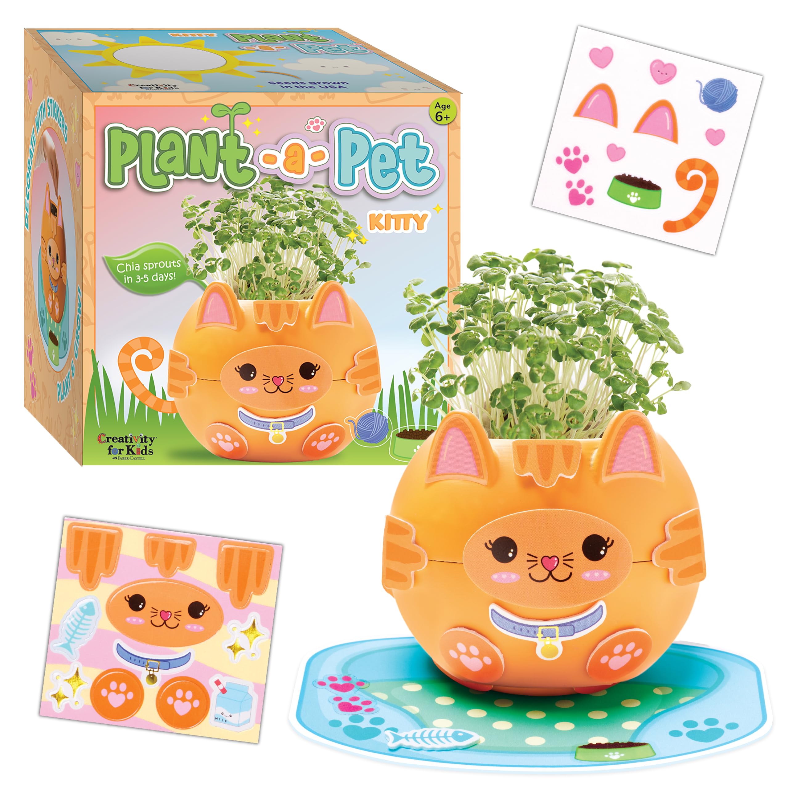 Creativity for Kids Plant-A-Pet: Kitty - Arts and Crafts for Kids, Mini Gifts for Girls and Screen Free Summer Fun for Kids, Chia Seed Plant Pet (Ages 6+)