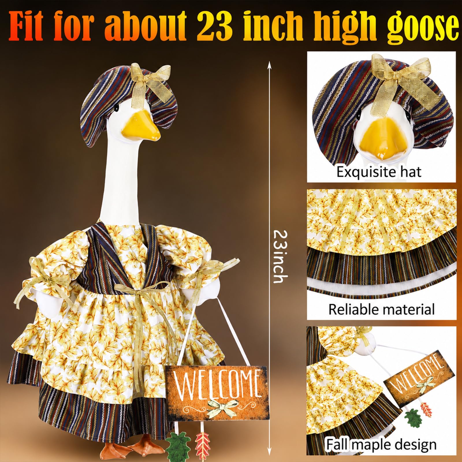 Suzile Fall Maple Porch Goose Outfit Autumn Goose Clothes for 23 Inch Cement or Plastic Geese Costume for Yard Lawn Outdoor Garden Patio Concrete Duck Statue Dress Thanksgiving Party Holiday Decor