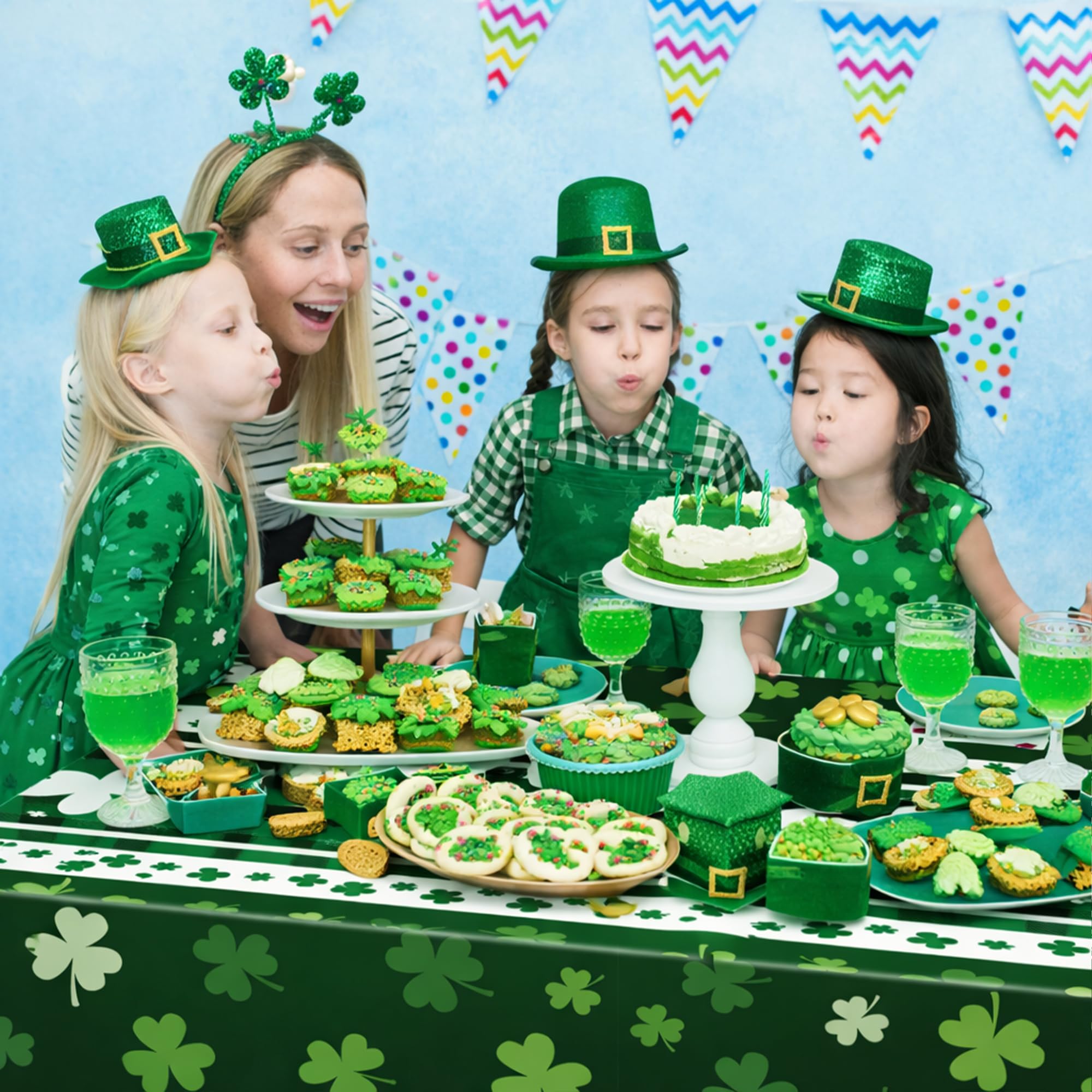 OHOME St Patricks Day Decorations - 2 PCS Shamrock Tablecloth | St Patricks Day Party Favors Supplies Decor Indoor Outdoor - St Patrick's Day Table Runner Covers Backdrop Banner for Home Kitchen