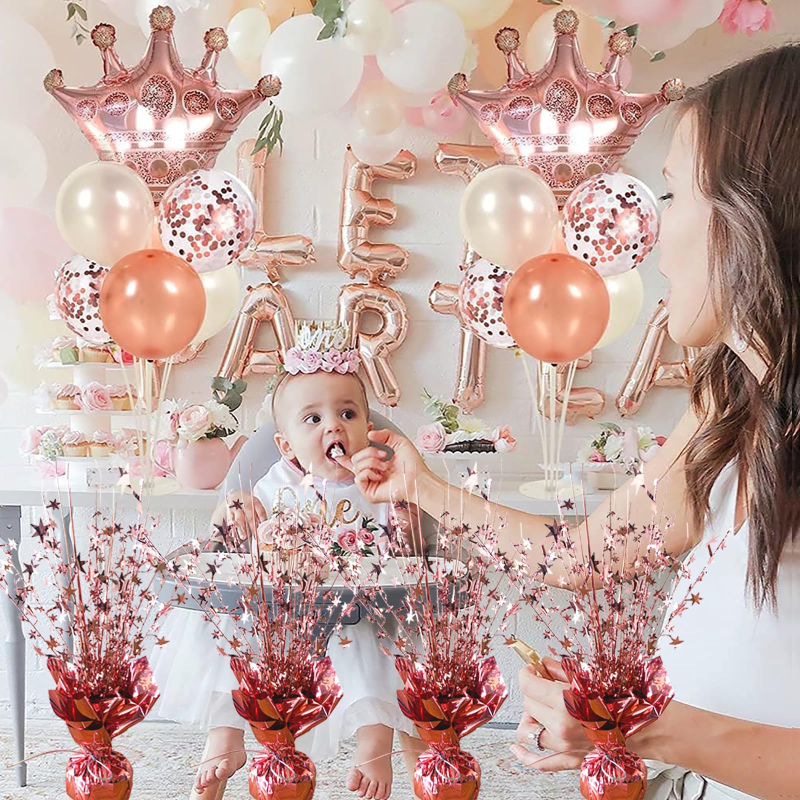 FUBININA 6 Pack Metallic Foil Spray Centerpiece Star Table Decoration Burst Table Centerpieces for Birthday New Years Nye Wedding Anniversary Graduation Holiday Party Supplies Decor, Gold