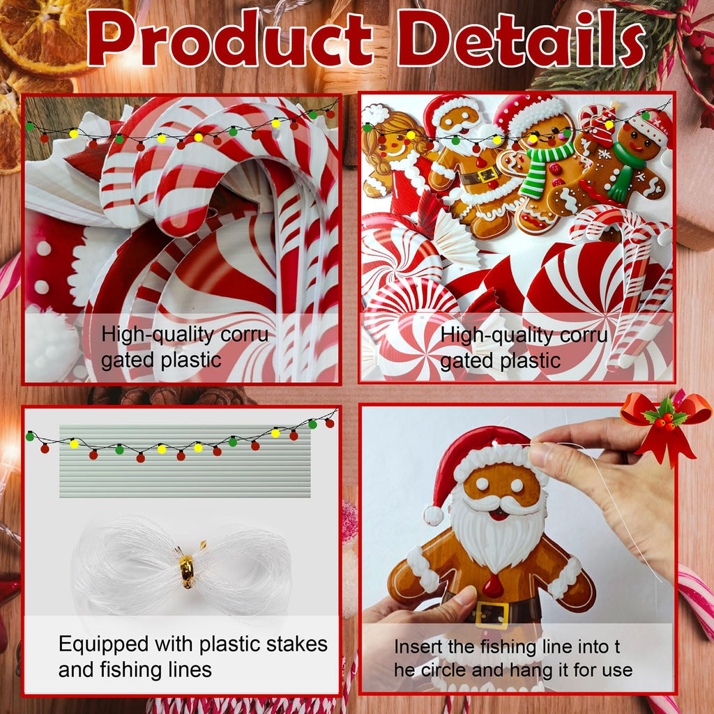 33" Christmas Decorations Outdoor Candy Christmas Decorations, 2ct Large Tall Outdoor Stake Signs 4 Interlocking PP Panels with H-Brackets Fiberglass Rods for Lawn Pathway Xmas Party