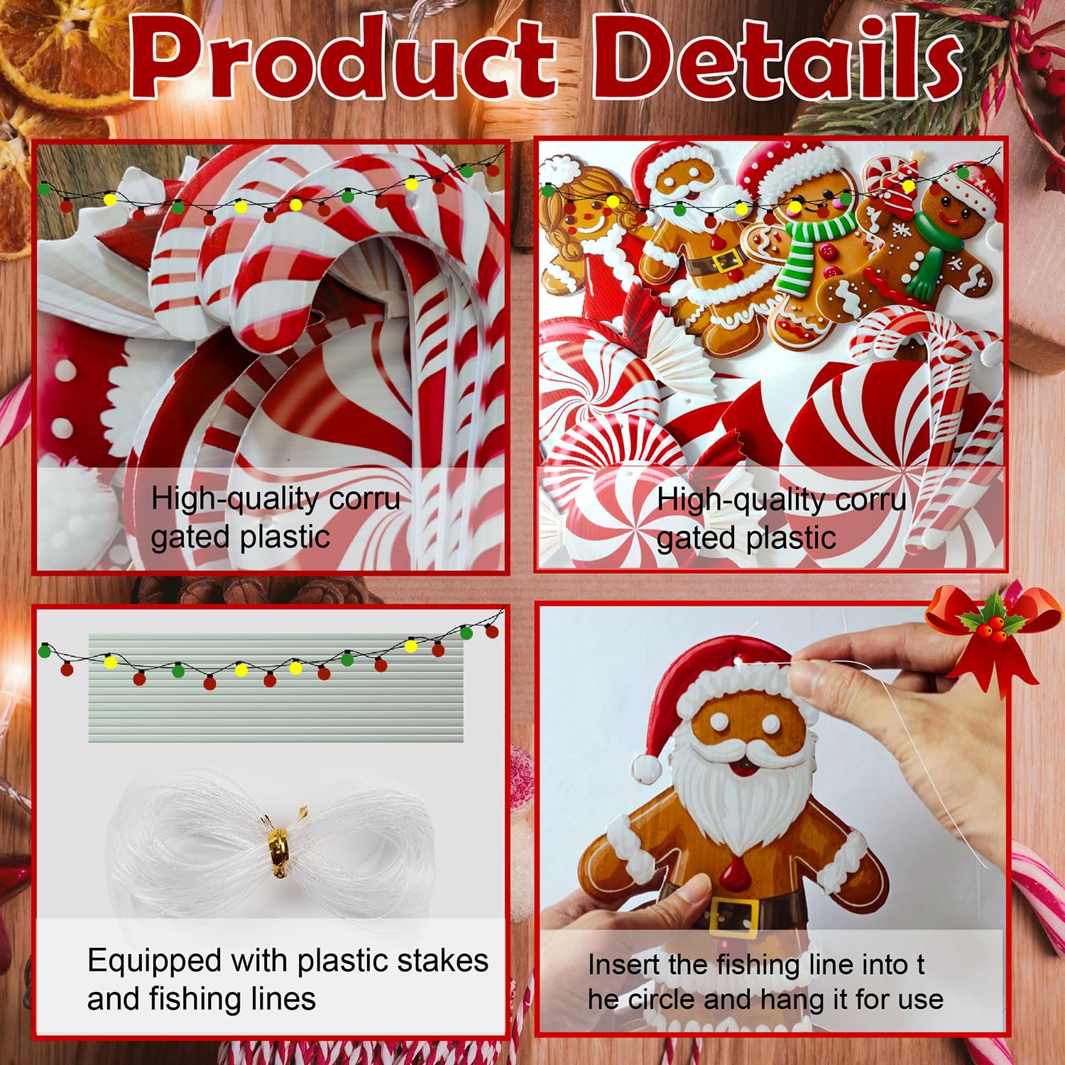 33" Christmas Decorations Outdoor Candy Christmas Decorations, 2ct Large Tall Outdoor Stake Signs 4 Interlocking PP Panels with H-Brackets Fiberglass Rods for Lawn Pathway Xmas Party
