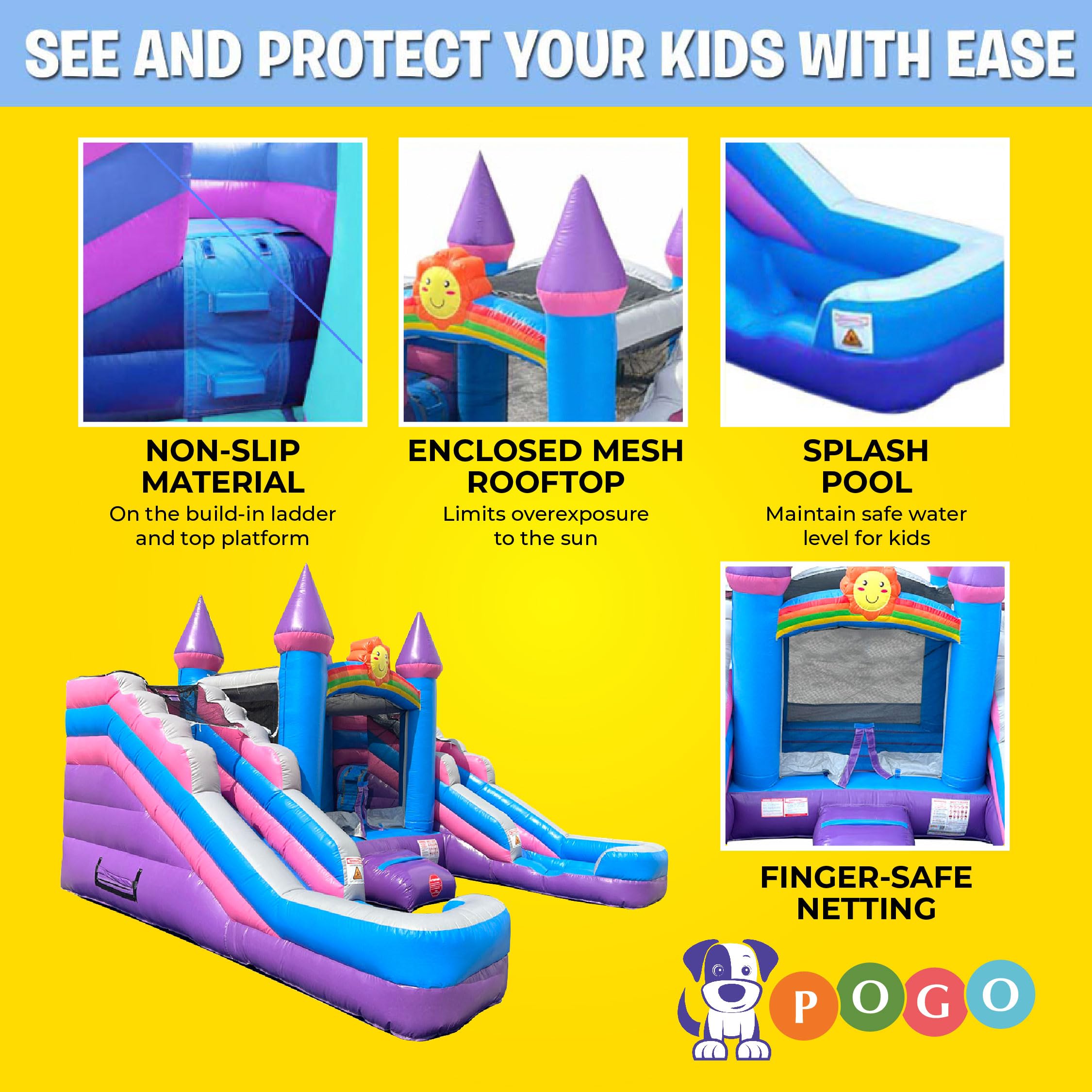 Crossover Tropical Double Water Slide Bounce House Combo, 16.5 x 15 x 11 Foot, PVC Vinyl Inflatable Bouncy House for Kids, Wet or Dry Slides, with Stakes, Storage Bag and 1 HP Blower