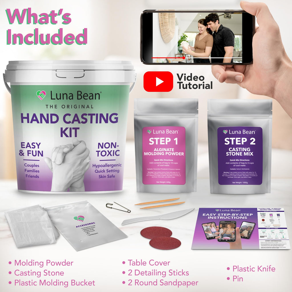 Luna Bean Hand Casting Kit – The Original Hand Mold Kit for Couples – Fathers Day Gift for Dad - Anniversary Engagement Birthday Gifts for Women Men Mom Wife Boyfriend Girlfriend Wedding Bridal Shower