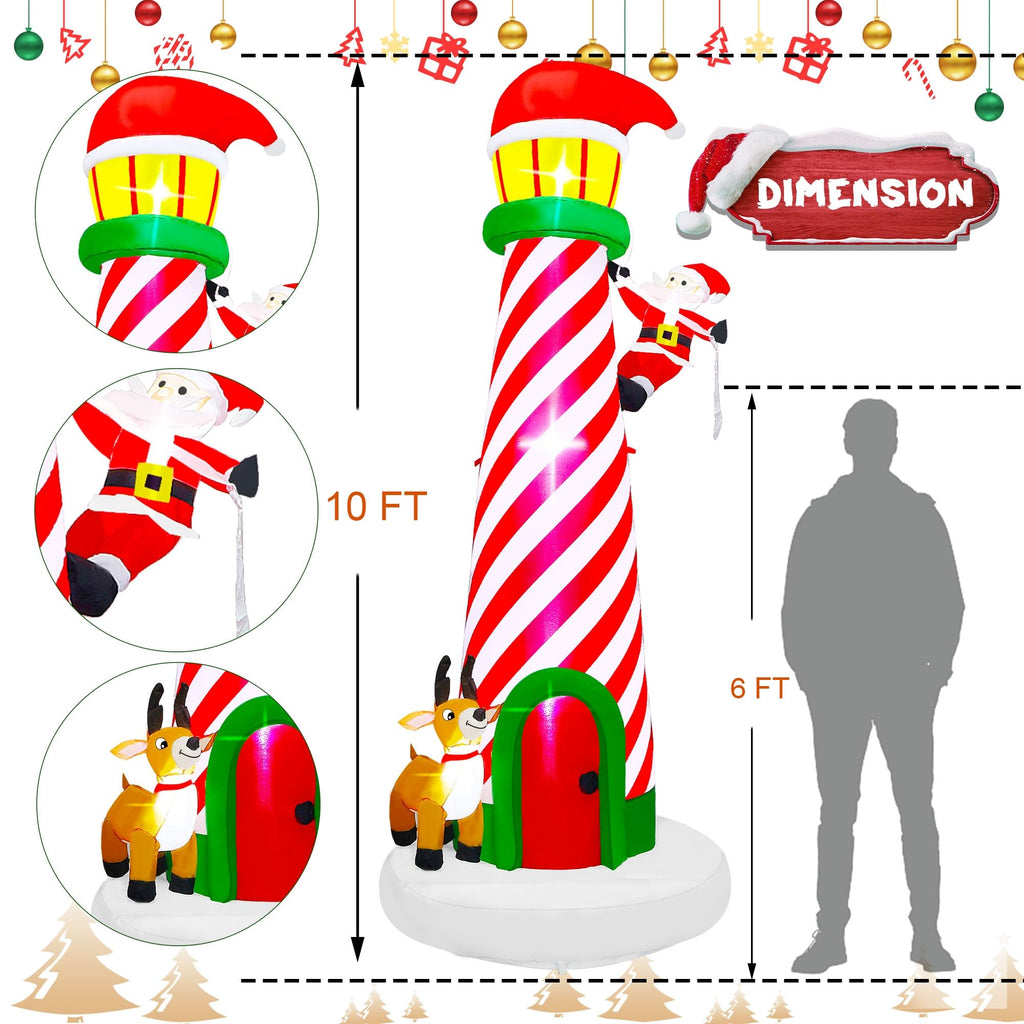 Lulu Home 9FT Christmas Inflatable Decorations, Giant Lighted Lighthouse with Santa and Reindeer, Xmas Blowups with Drawstring Bags for Winter Holiday Yard Lawn Garden Outdoor Decor