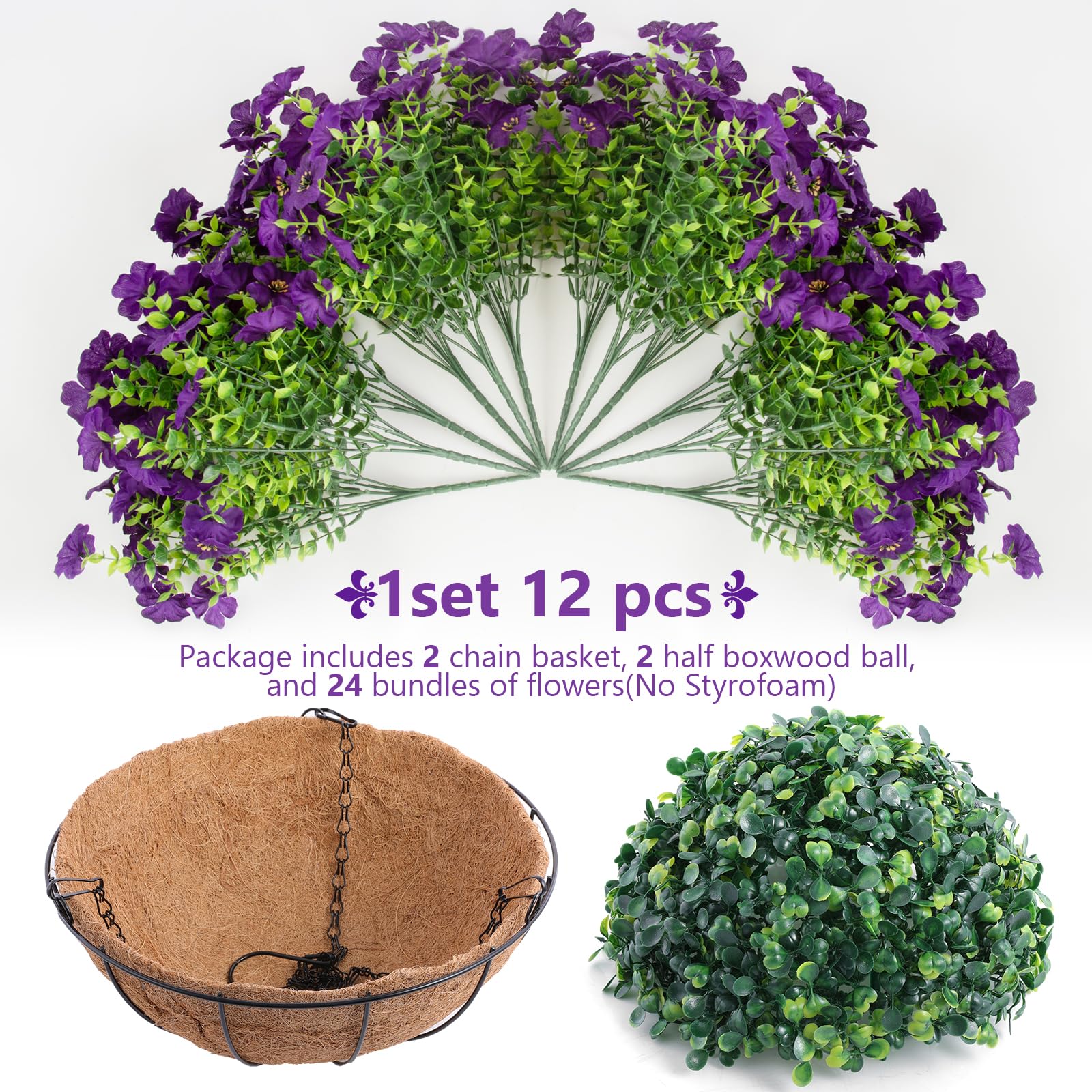 Hananona 24 Pcs Artficial Outdoor Flowers with Hanging Baskets, Orange Fall mums 2 Pack Hanging Planter with Outdoor Fall Flowers for Autumn Porch Garden and Home Patio Yard Decor (2, Orange)