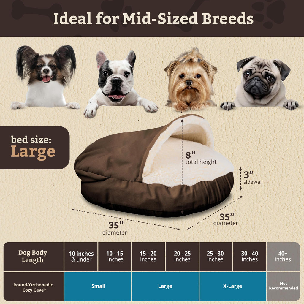 Snoozer Cozy Cave Dog Bed - Indoor Dog Bed with Cover Cave, Covered Calming Burrow for Small Sized Pets with Blanket Attached, Enclosed, Removable Washable Cover - Small, Navy
