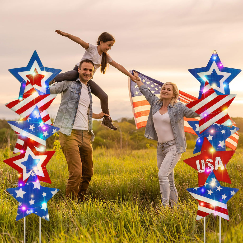 Bencailor 4 Set 4th of July Yard Signs LED 250th Anniversary Patriotic Outdoor Lawn Decor Waterproof USA Red White and Blue Yard Stakes for Independence Day(Green,St. Patrick's Day)
